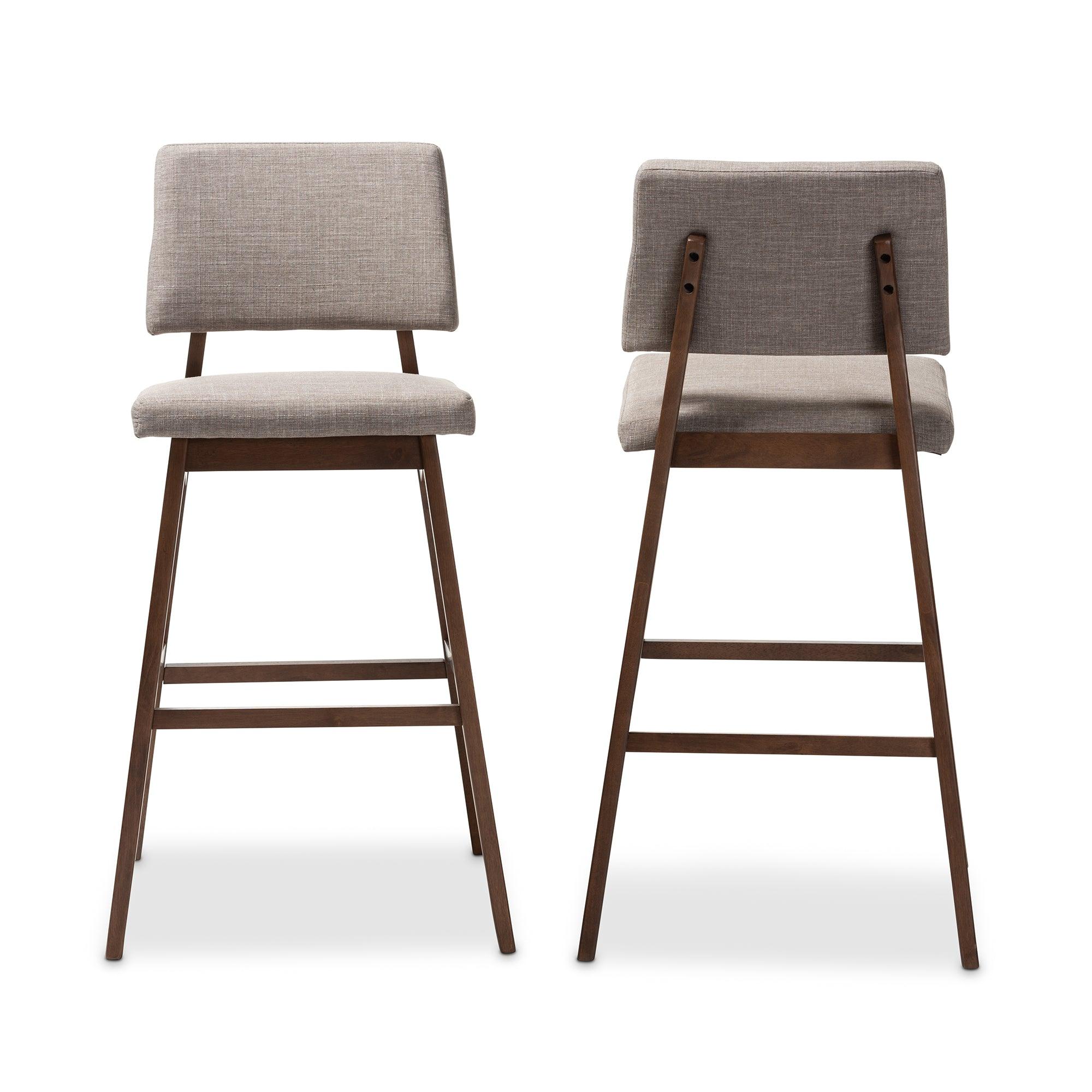 Colton Mid-Century Modern Light Fabric Upholstered and -Finished Wood Bar Stool Set of 2