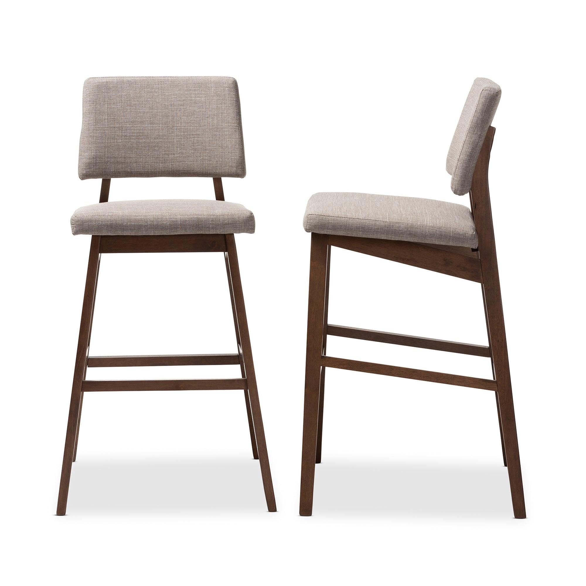 Colton Mid-Century Modern Light Fabric Upholstered and -Finished Wood Bar Stool Set of 2