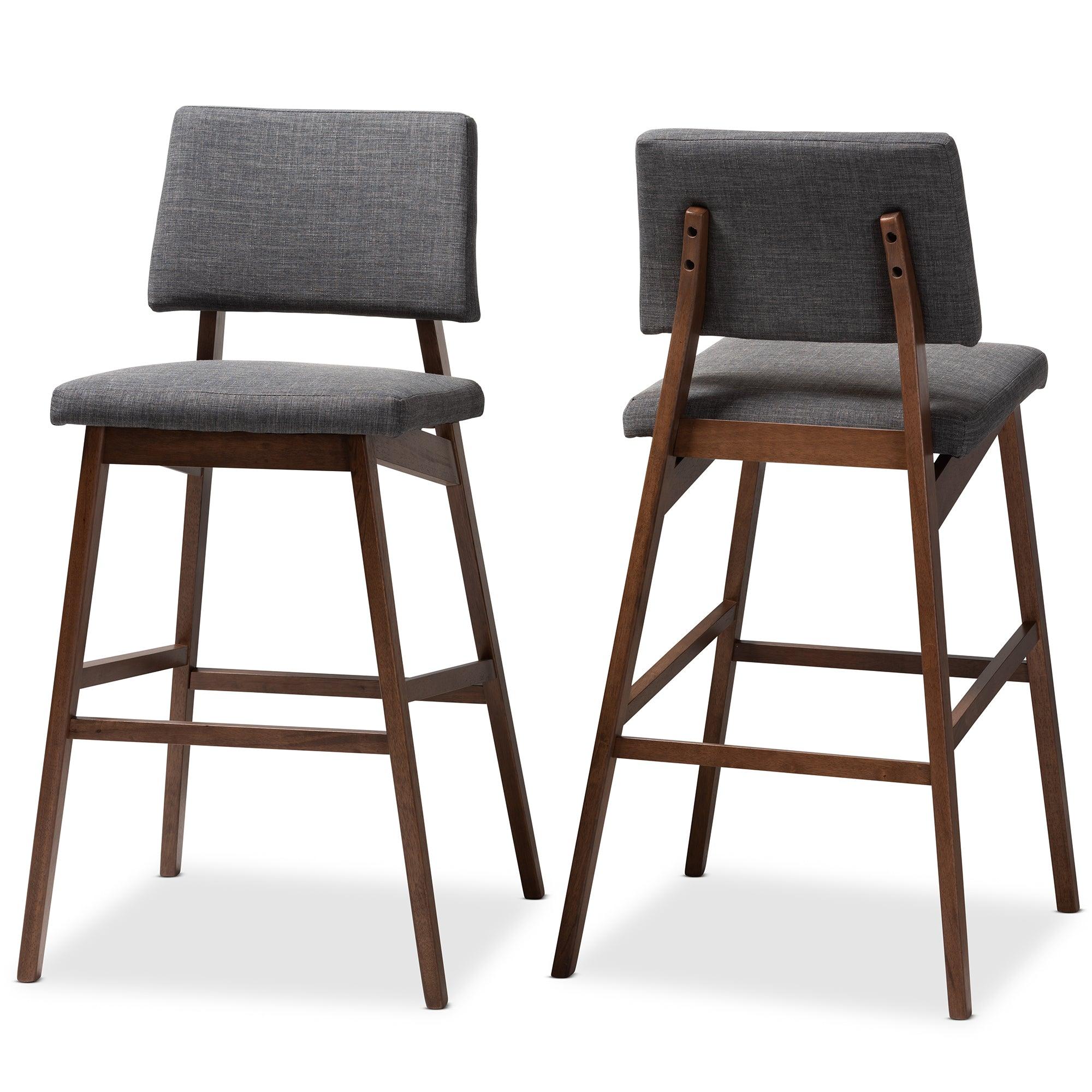 Colton Mid-Century Modern Fabric Upholstered and -Finished Wood Bar Stool Set of 2