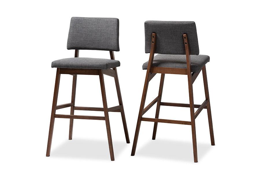 Colton Mid-Century Modern Fabric Upholstered and -Finished Wood Bar Stool Set of 2