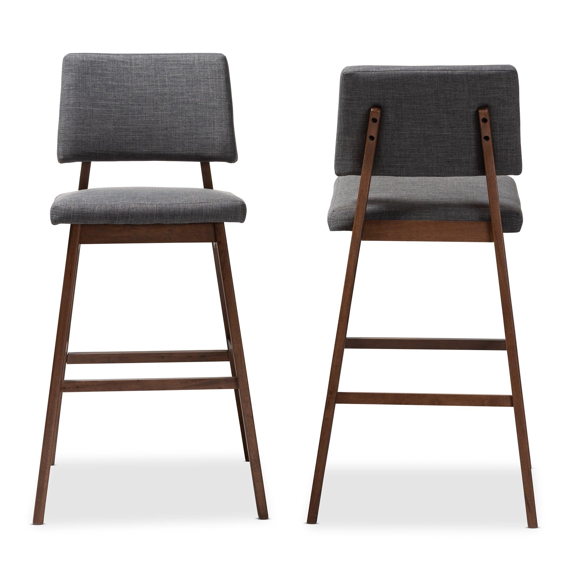 Colton Mid-Century Modern Fabric Upholstered and -Finished Wood Bar Stool Set of 2