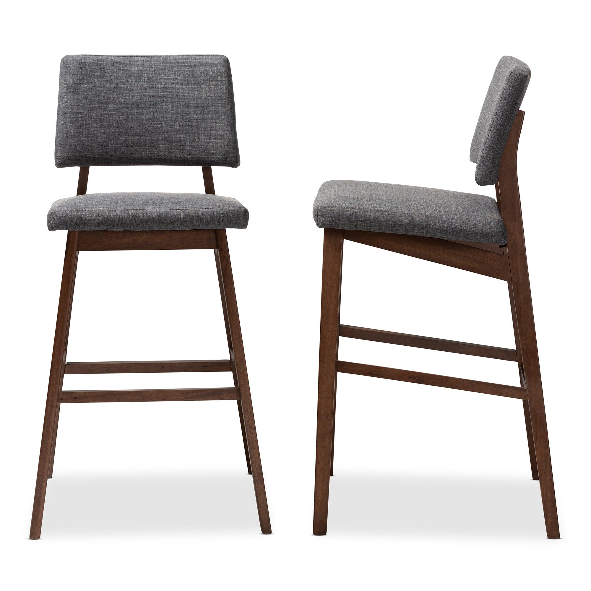 Colton Mid-Century Modern Fabric Upholstered and -Finished Wood Bar Stool Set of 2