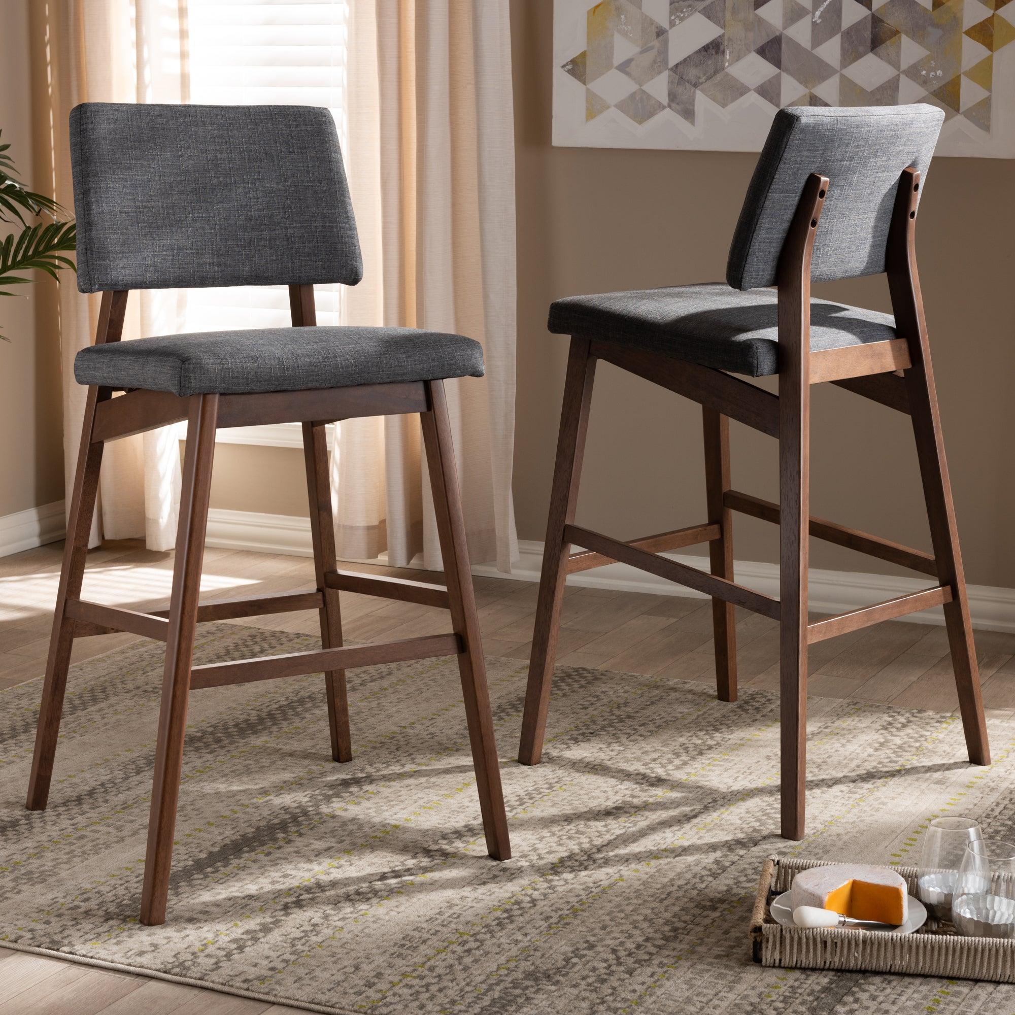 Colton Mid-Century Modern Fabric Upholstered and -Finished Wood Bar Stool Set of 2