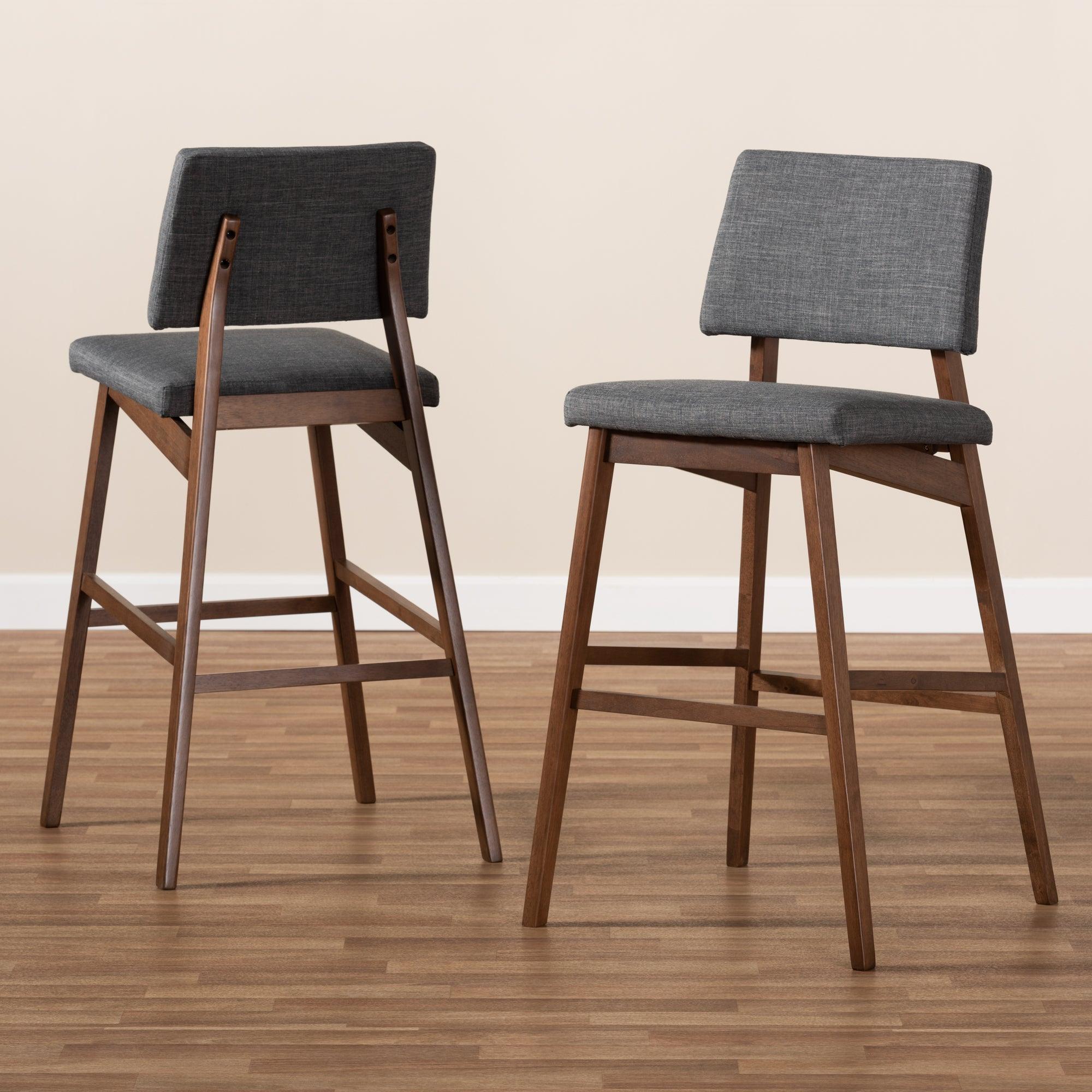 Colton Mid-Century Modern Fabric Upholstered and -Finished Wood Bar Stool Set of 2