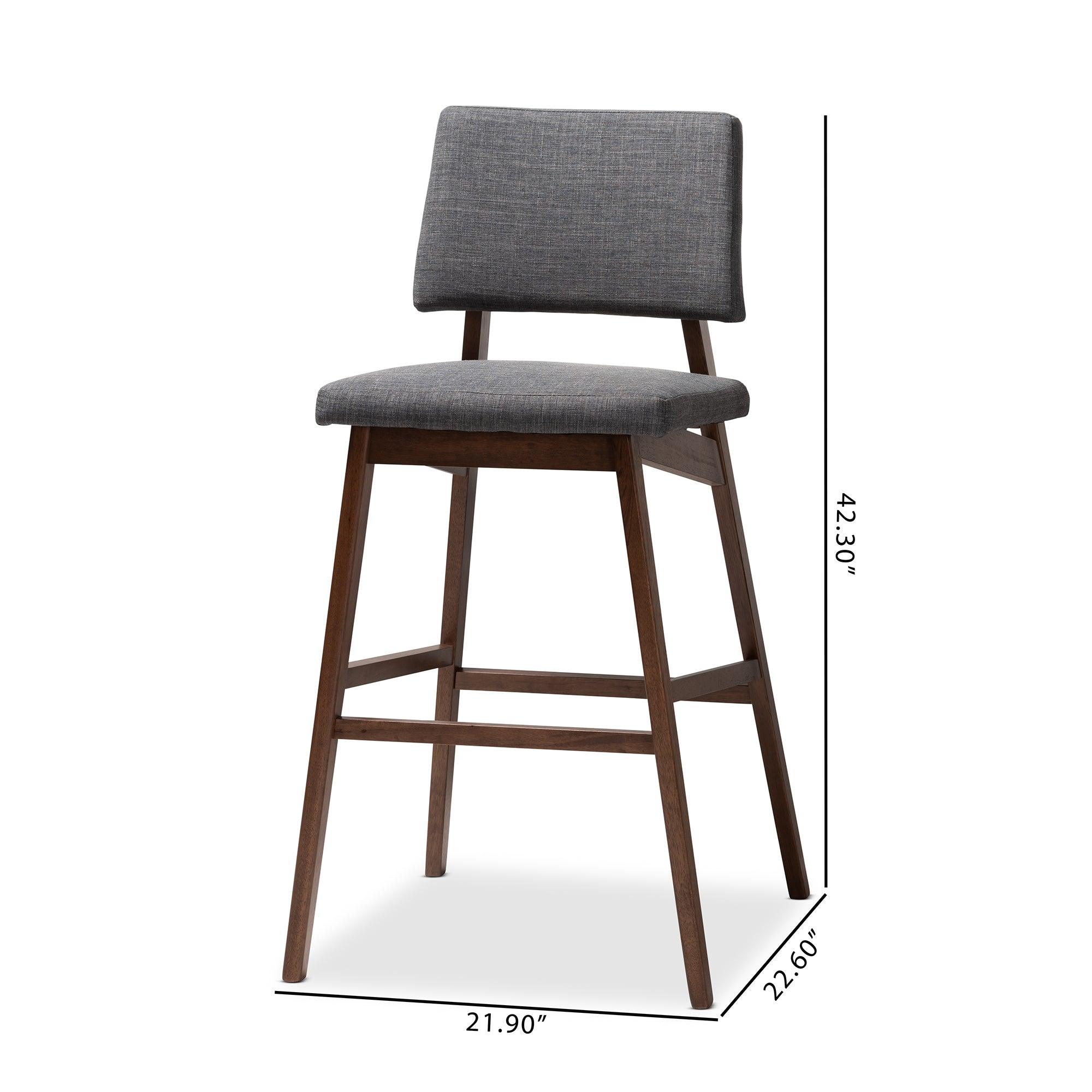 Colton Mid-Century Modern Fabric Upholstered and -Finished Wood Bar Stool Set of 2