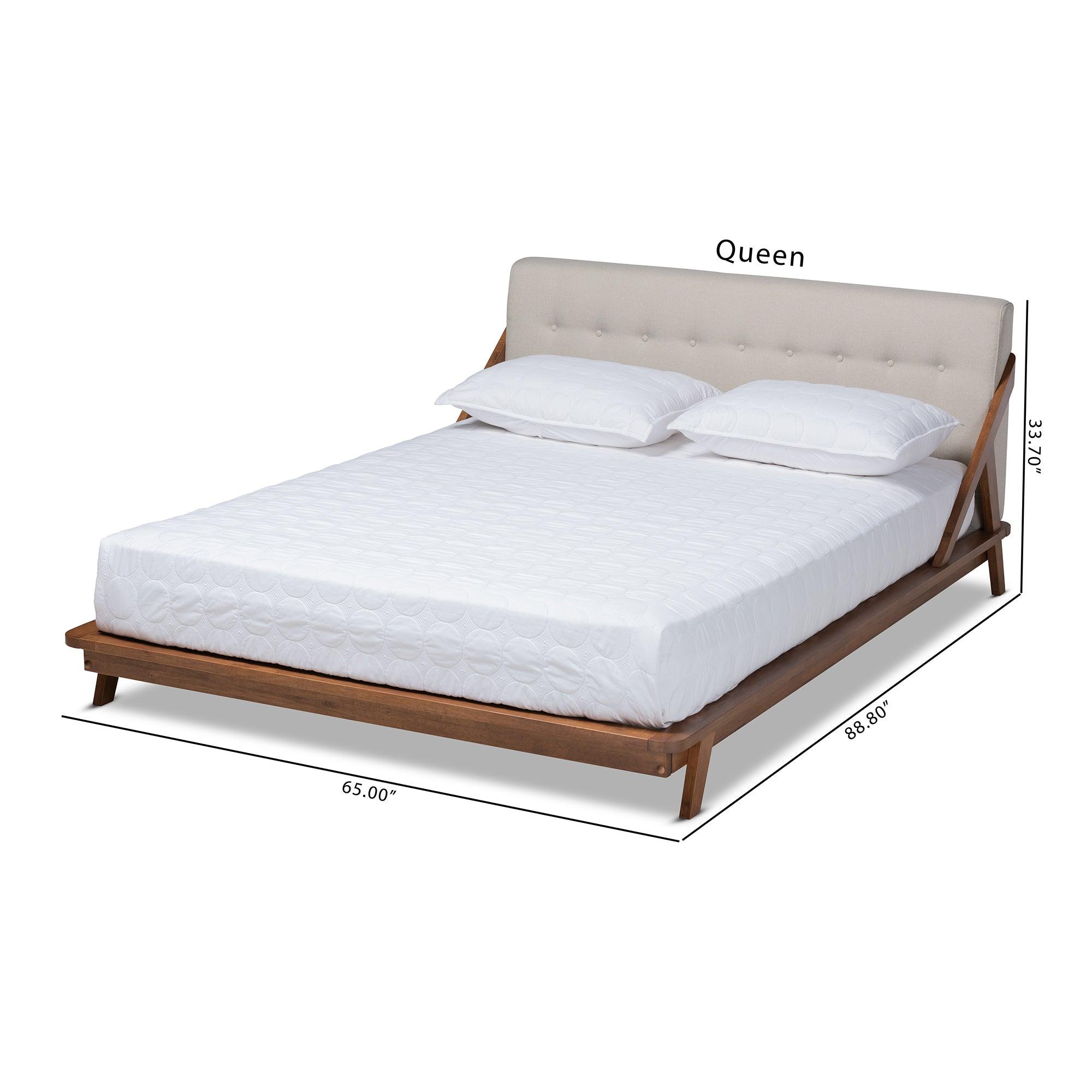 Sante Mid-Century Modern Light Fabric Upholstered Wood Platform Bed