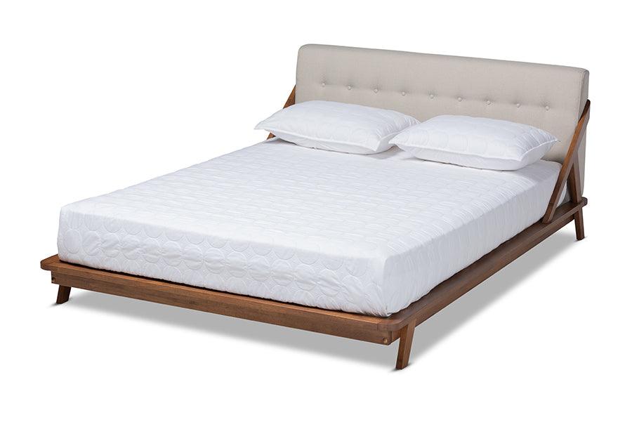 Sante Mid-Century Modern Light Fabric Upholstered Wood Platform Bed