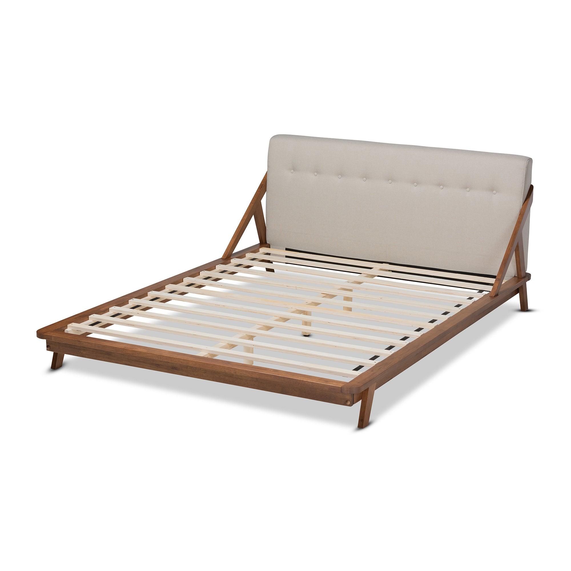 Sante Mid-Century Modern Light Fabric Upholstered Wood Platform Bed