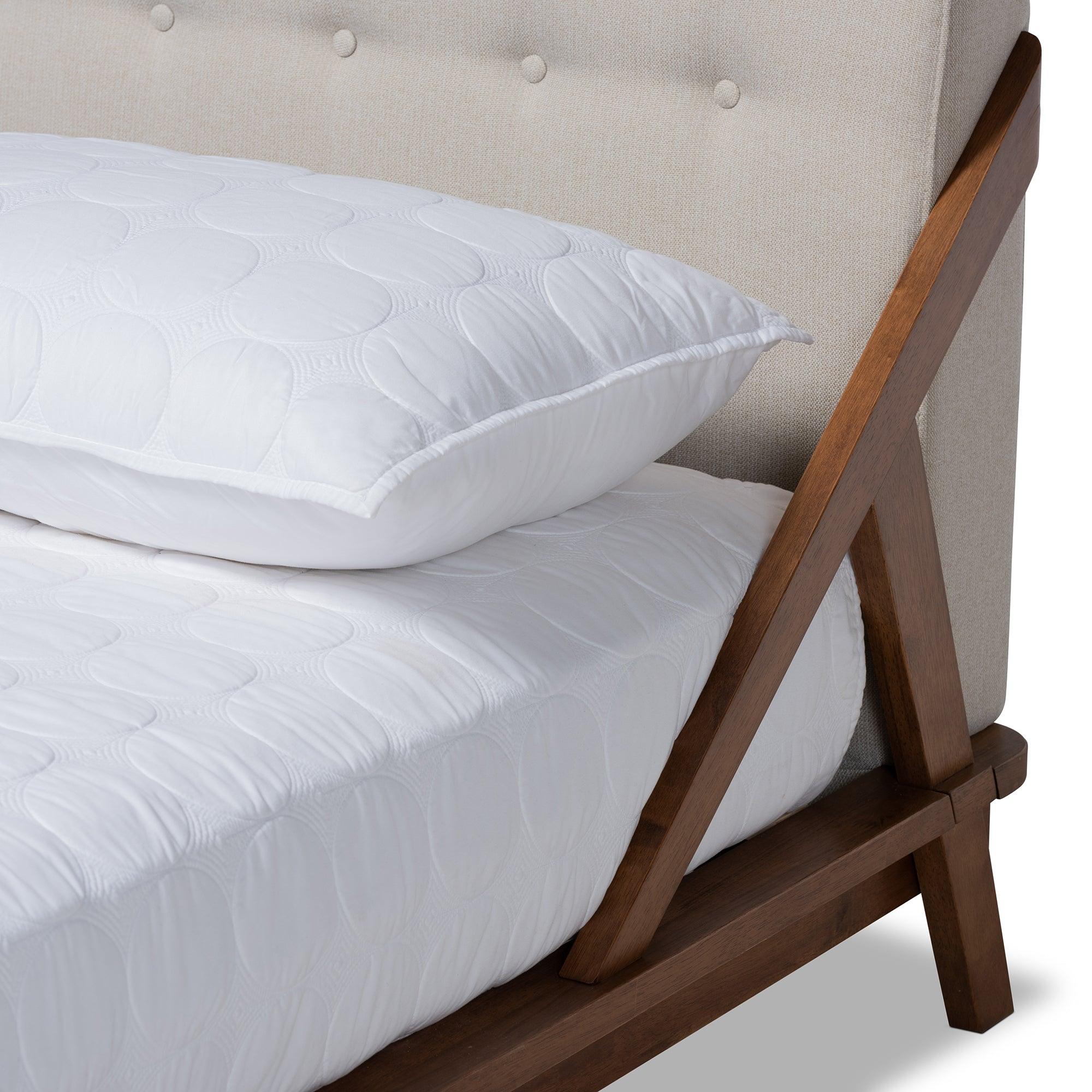 Sante Mid-Century Modern Light Fabric Upholstered Wood Platform Bed