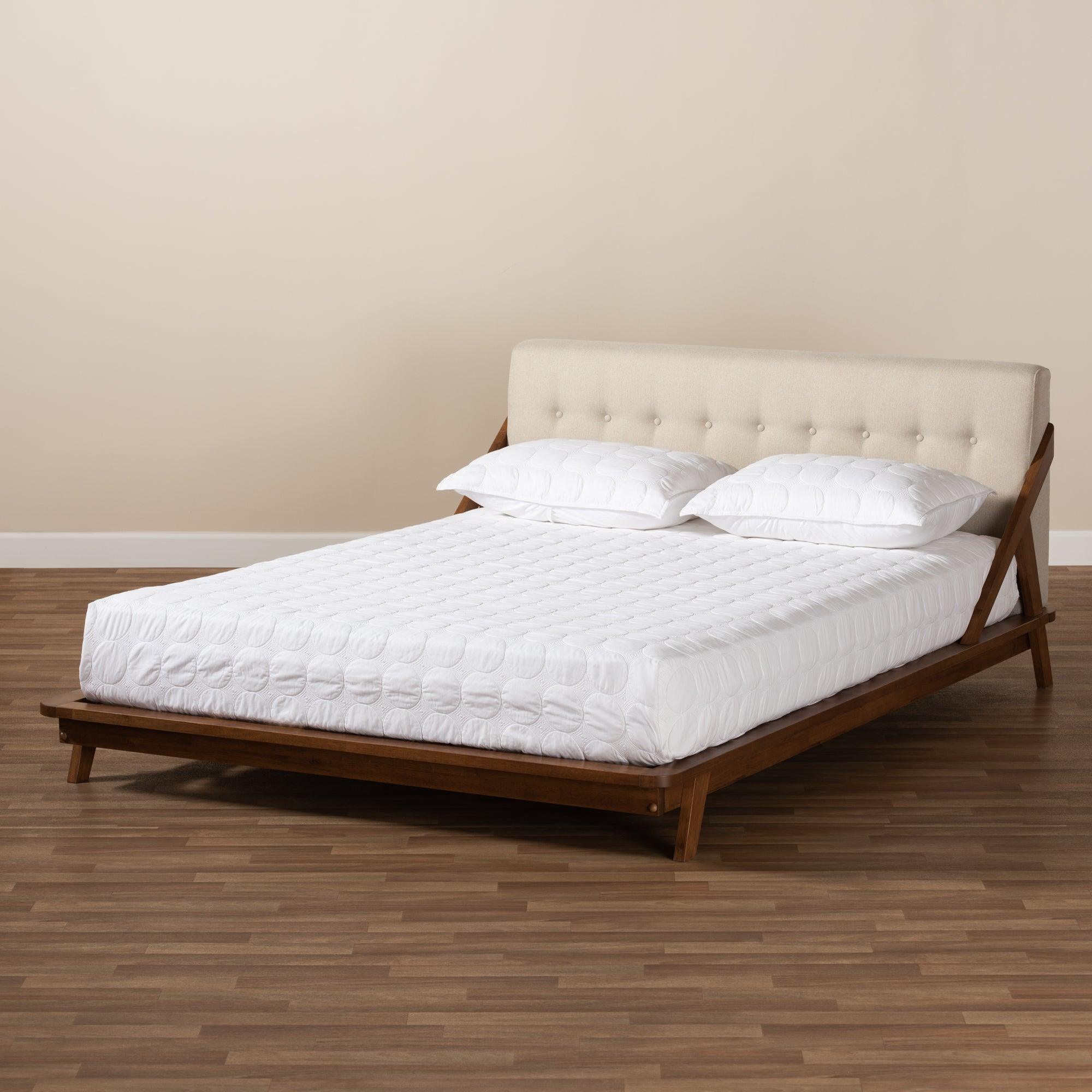 Sante Mid-Century Modern Light Fabric Upholstered Wood Platform Bed