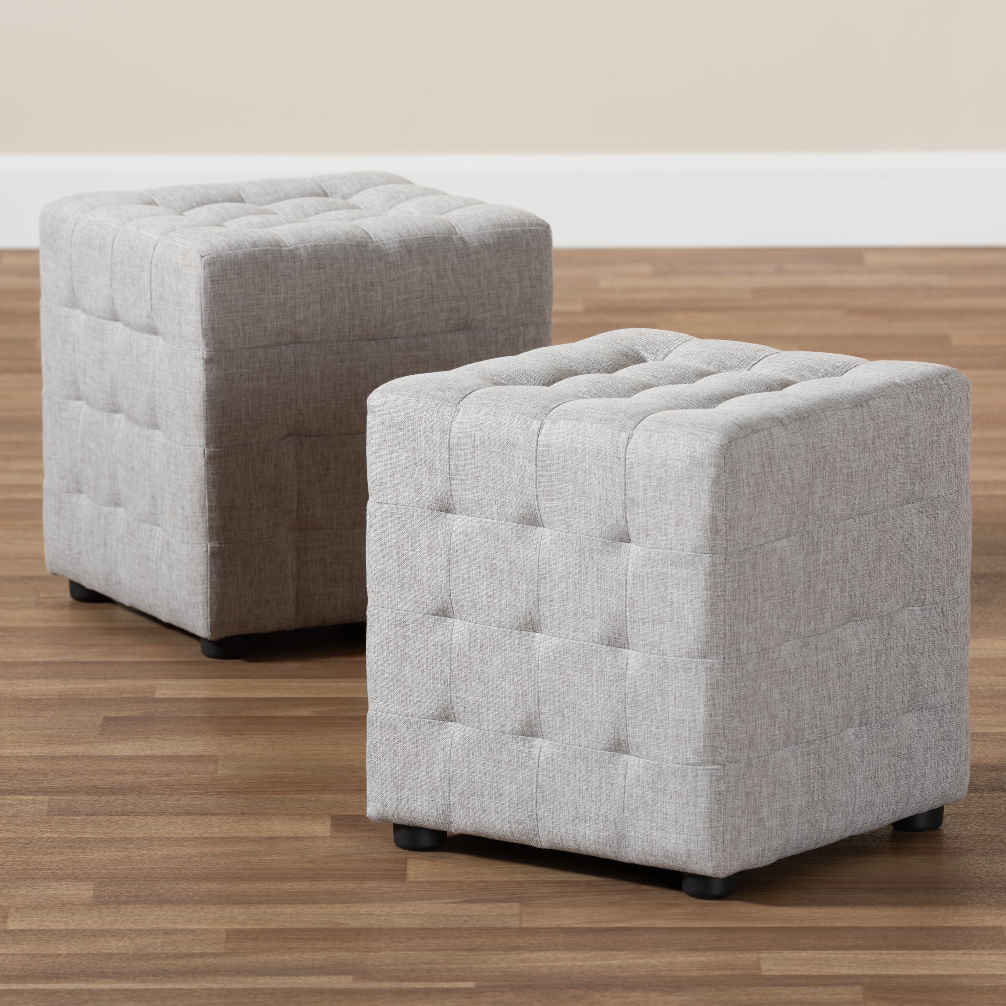 Elladio Modern and Contemporary Fabric Upholstered Tufted Cube Ottoman Set of 2