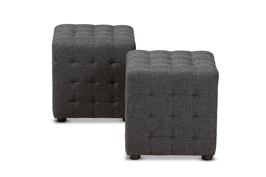 Elladio Modern and Contemporary Fabric Upholstered Tufted Cube Ottoman Set of 2
