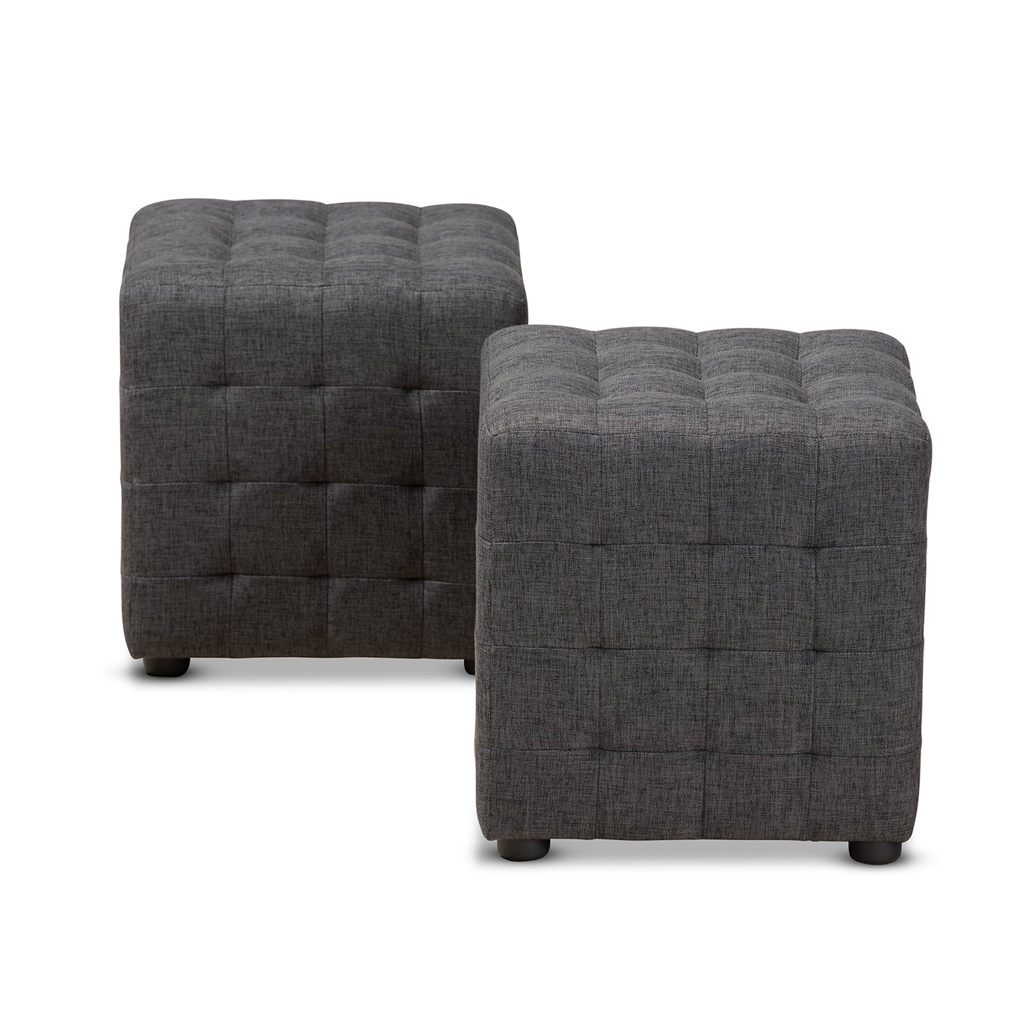 Elladio Modern and Contemporary Fabric Upholstered Tufted Cube Ottoman Set of 2