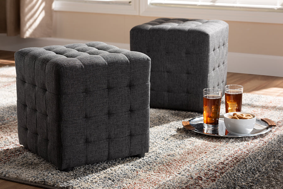 Elladio Modern and Contemporary Fabric Upholstered Tufted Cube Ottoman Set of 2