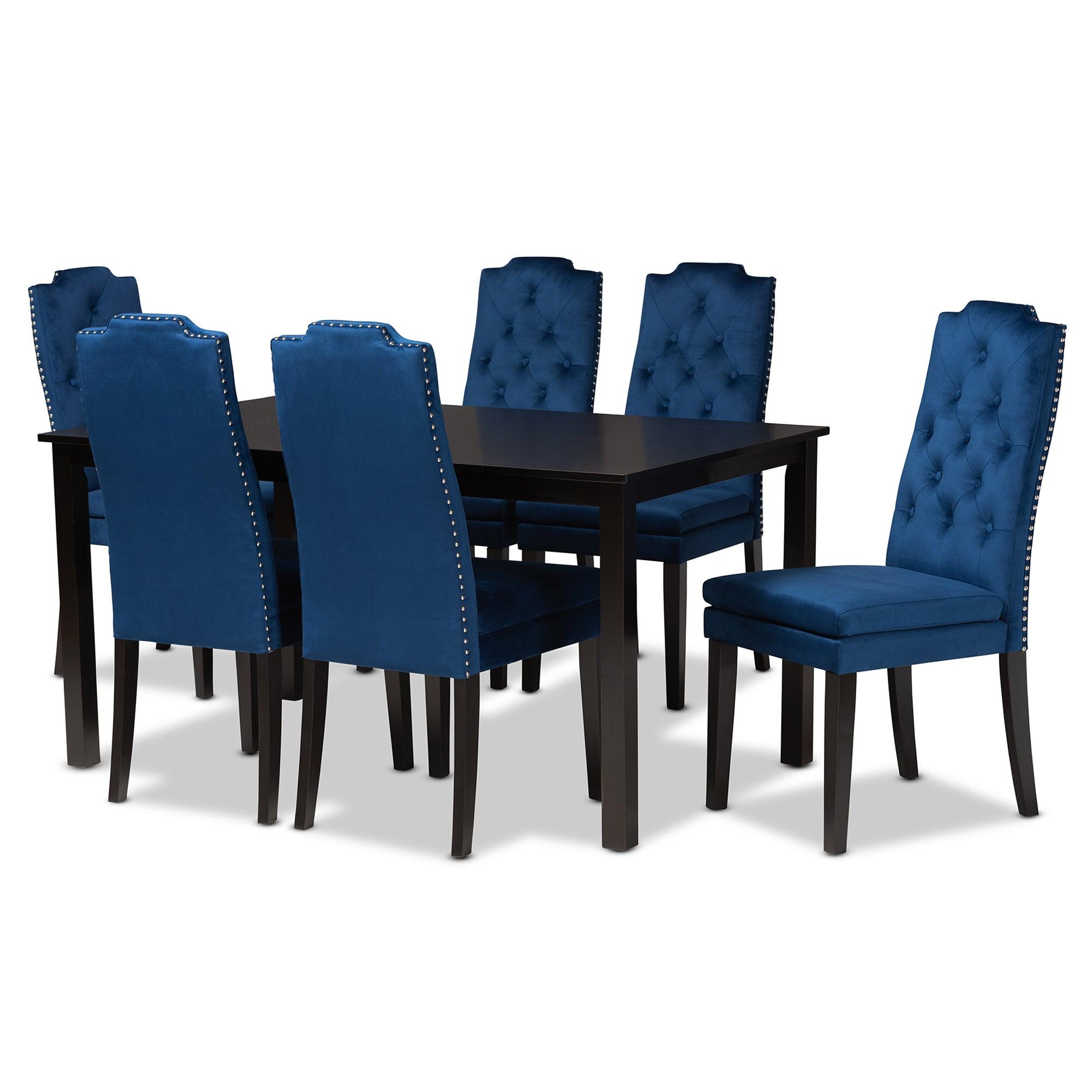 Dylin Modern and Contemporary Velvet Fabric Upholstered and Finished Wood 7-Piece Dining Set