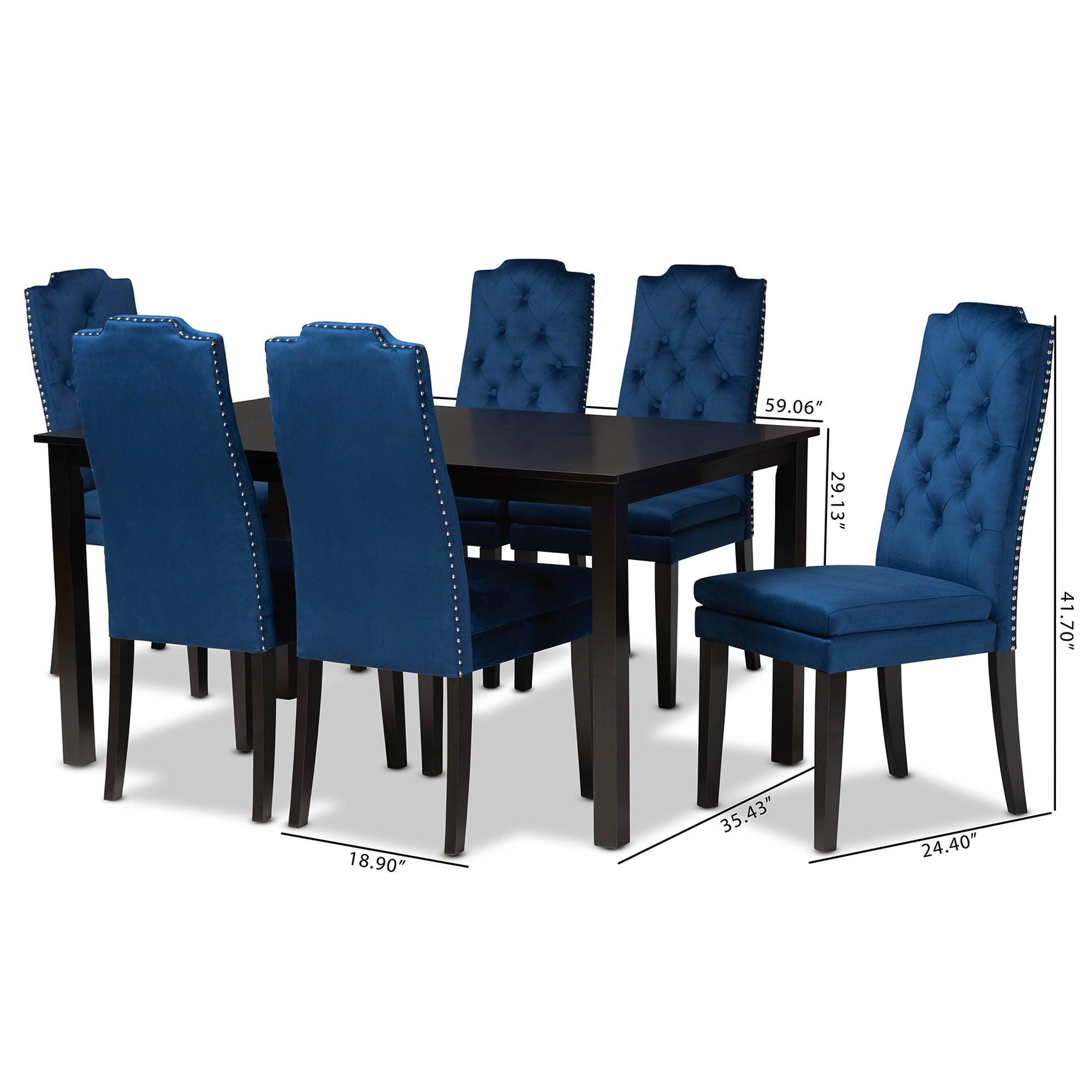 Dylin Modern and Contemporary Velvet Fabric Upholstered and Finished Wood 7-Piece Dining Set