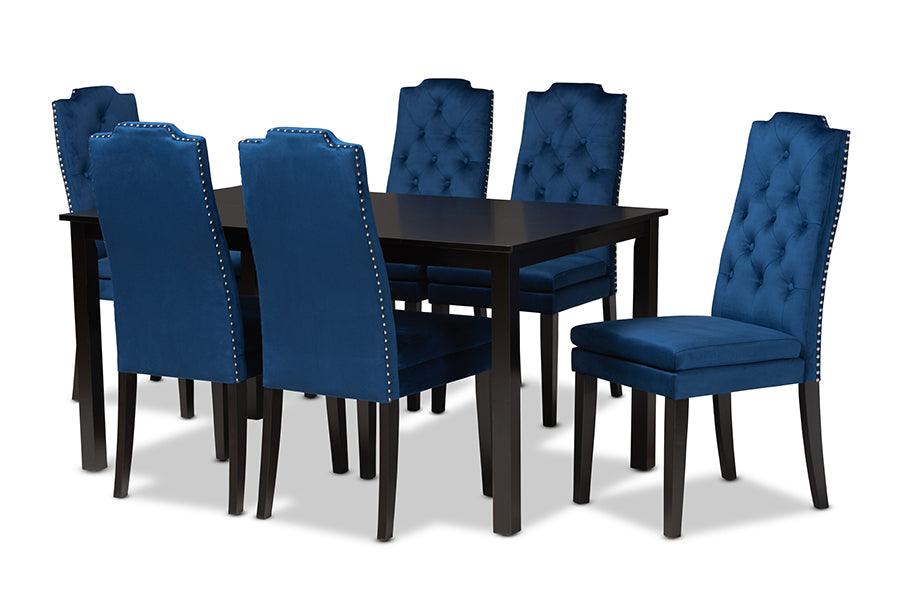 Dylin Modern and Contemporary Velvet Fabric Upholstered and Finished Wood 7-Piece Dining Set