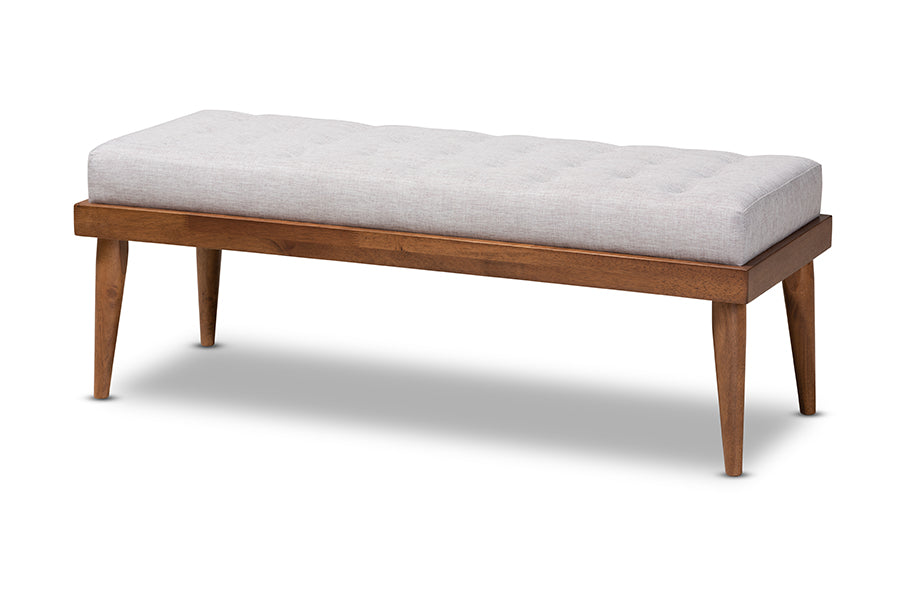 Linus Mid-Century Modern Fabric Upholstered and Button Tufted Wood Bench