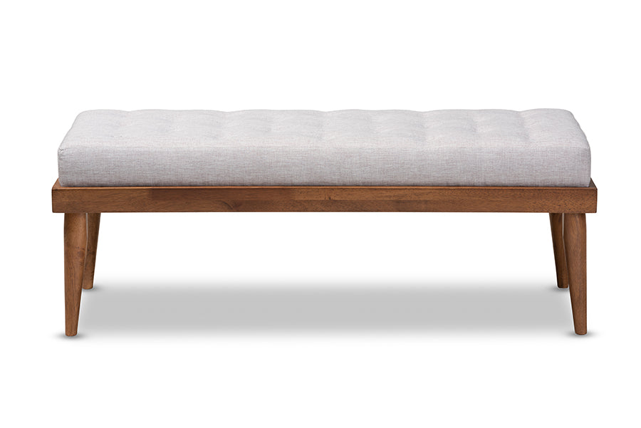 Linus Mid-Century Modern Fabric Upholstered and Button Tufted Wood Bench