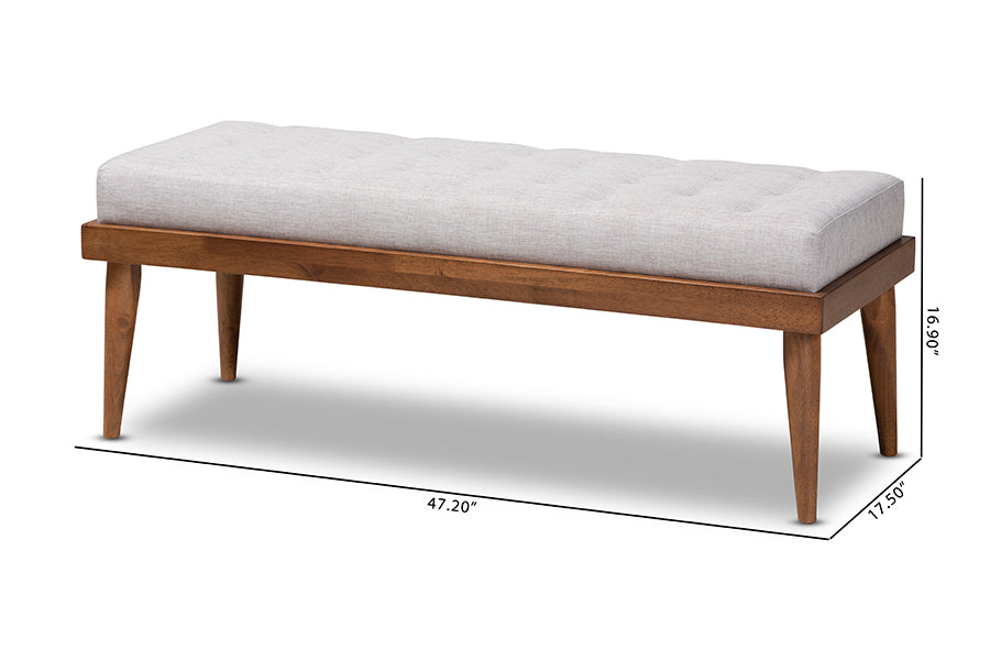 Linus Mid-Century Modern Fabric Upholstered and Button Tufted Wood Bench