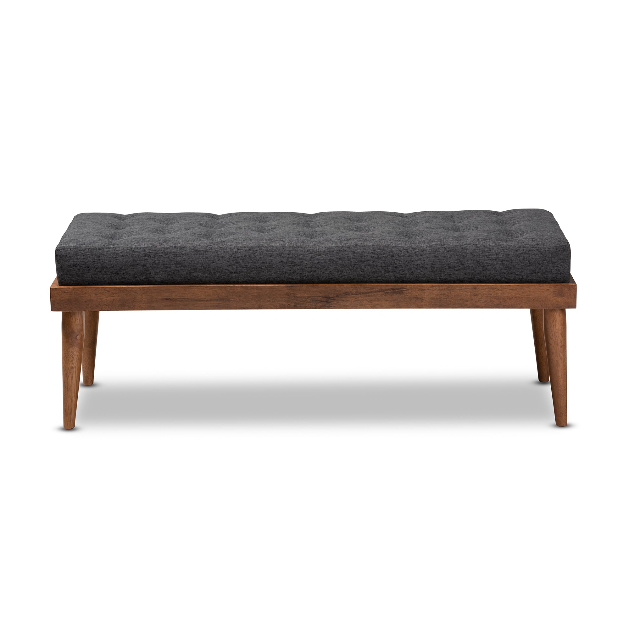 Linus Mid-Century Modern Fabric Upholstered and Button Tufted Wood Bench