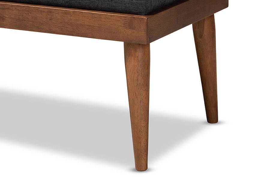Linus Mid-Century Modern Fabric Upholstered and Button Tufted Wood Bench