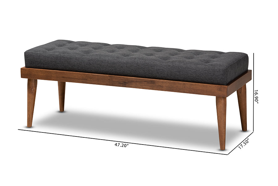 Linus Mid-Century Modern Fabric Upholstered and Button Tufted Wood Bench