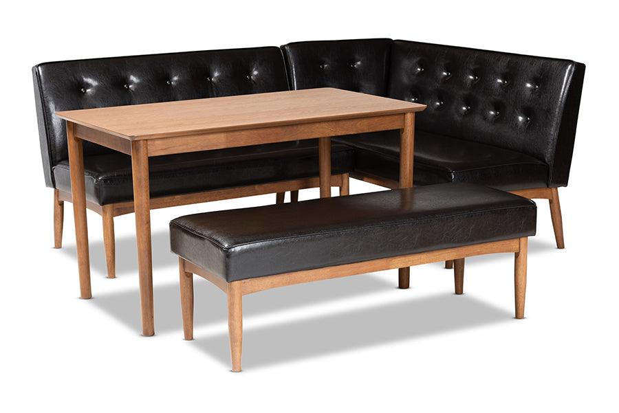 Arvid Mid-Century Modern Faux Leather Upholstered 4-Piece Wood Dining Nook Set