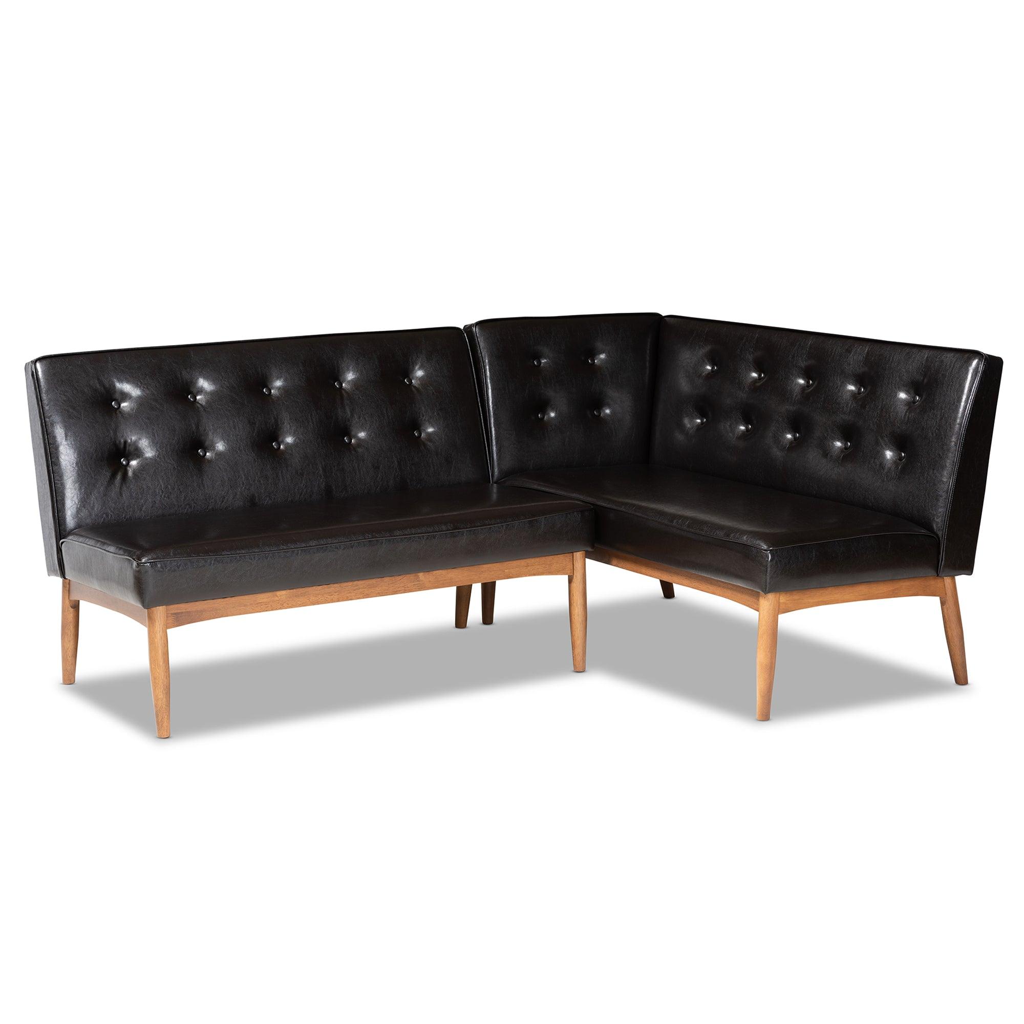 Arvid Mid-Century Modern Faux Leather Upholstered 4-Piece Wood Dining Nook Set