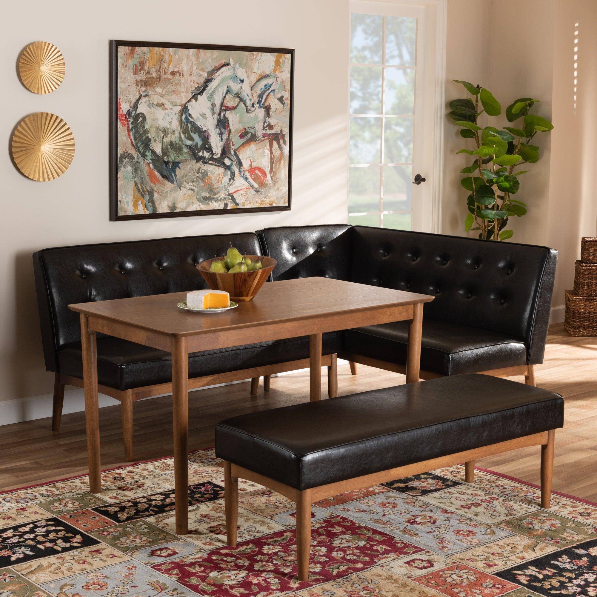 Arvid Mid-Century Modern Faux Leather Upholstered 4-Piece Wood Dining Nook Set
