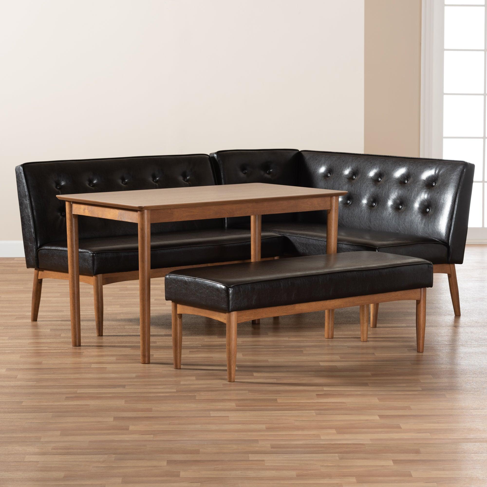 Arvid Mid-Century Modern Faux Leather Upholstered 4-Piece Wood Dining Nook Set