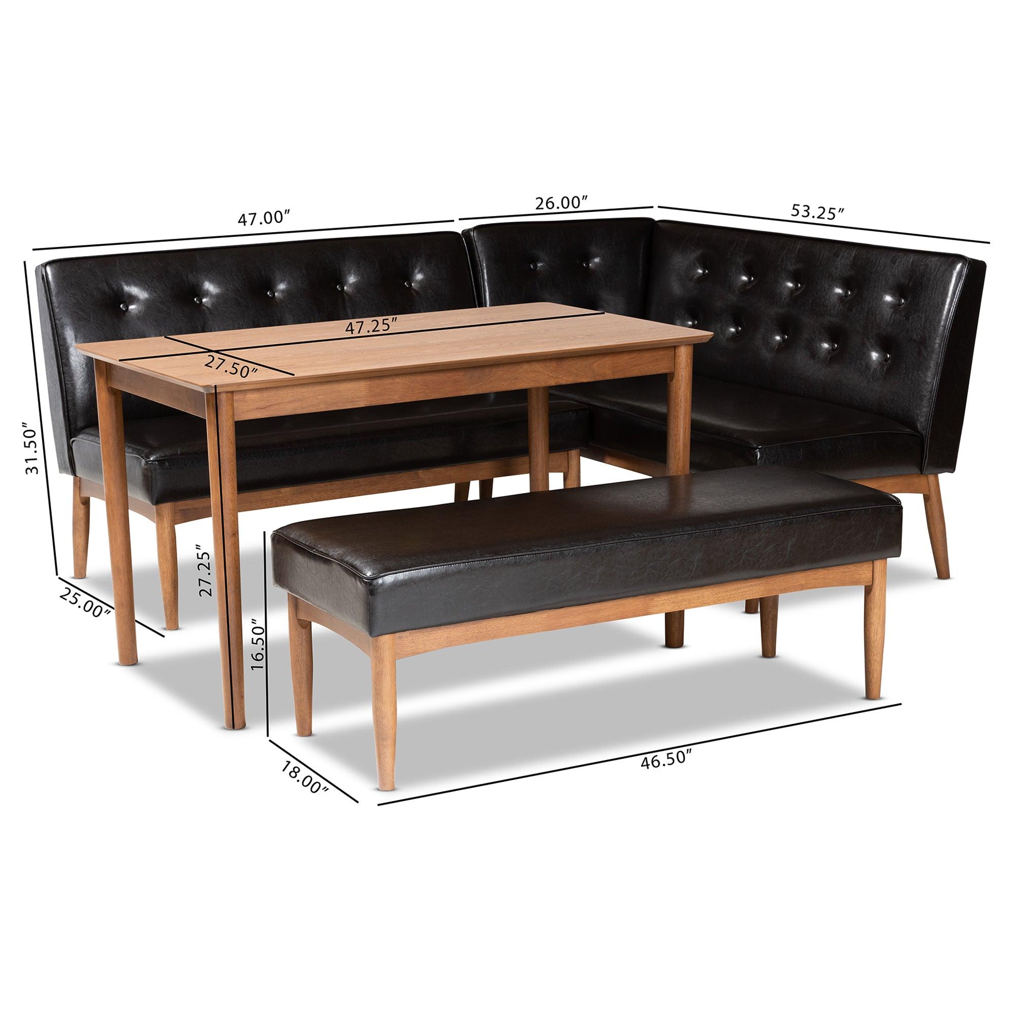 Arvid Mid-Century Modern Faux Leather Upholstered 4-Piece Wood Dining Nook Set