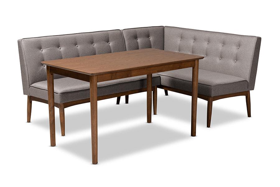Arvid Mid-Century Modern Fabric Upholstered 3-Piece Wood Dining Nook Set
