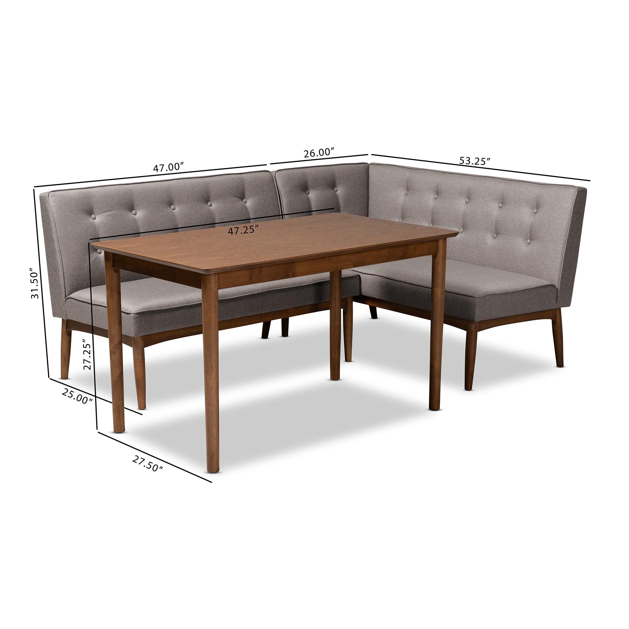 Arvid Mid-Century Modern Fabric Upholstered 3-Piece Wood Dining Nook Set