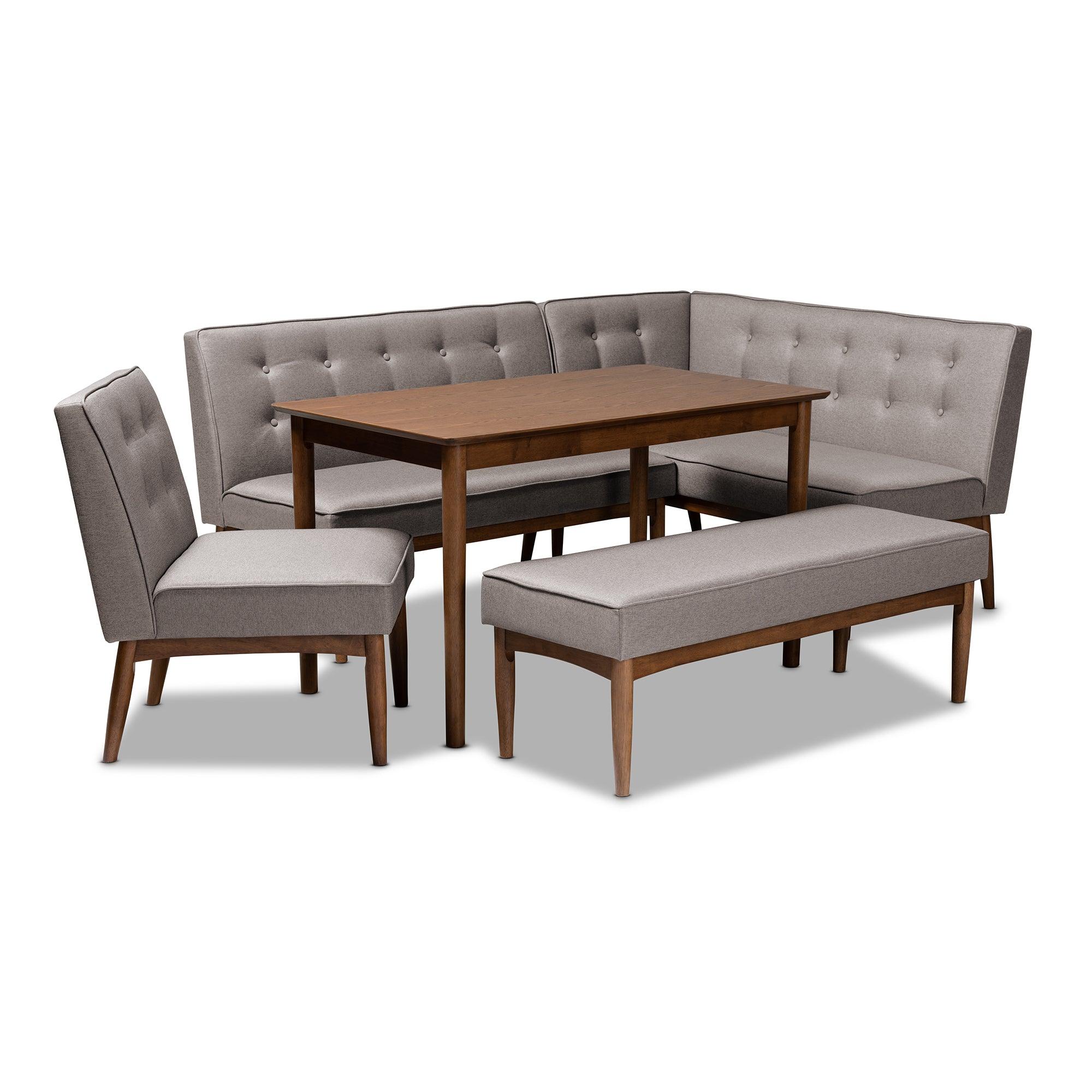 Arvid Mid-Century Modern Fabric Upholstered 5-Piece Wood Dining Nook Set
