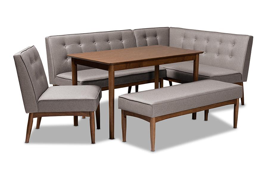 Arvid Mid-Century Modern Fabric Upholstered 5-Piece Wood Dining Nook Set