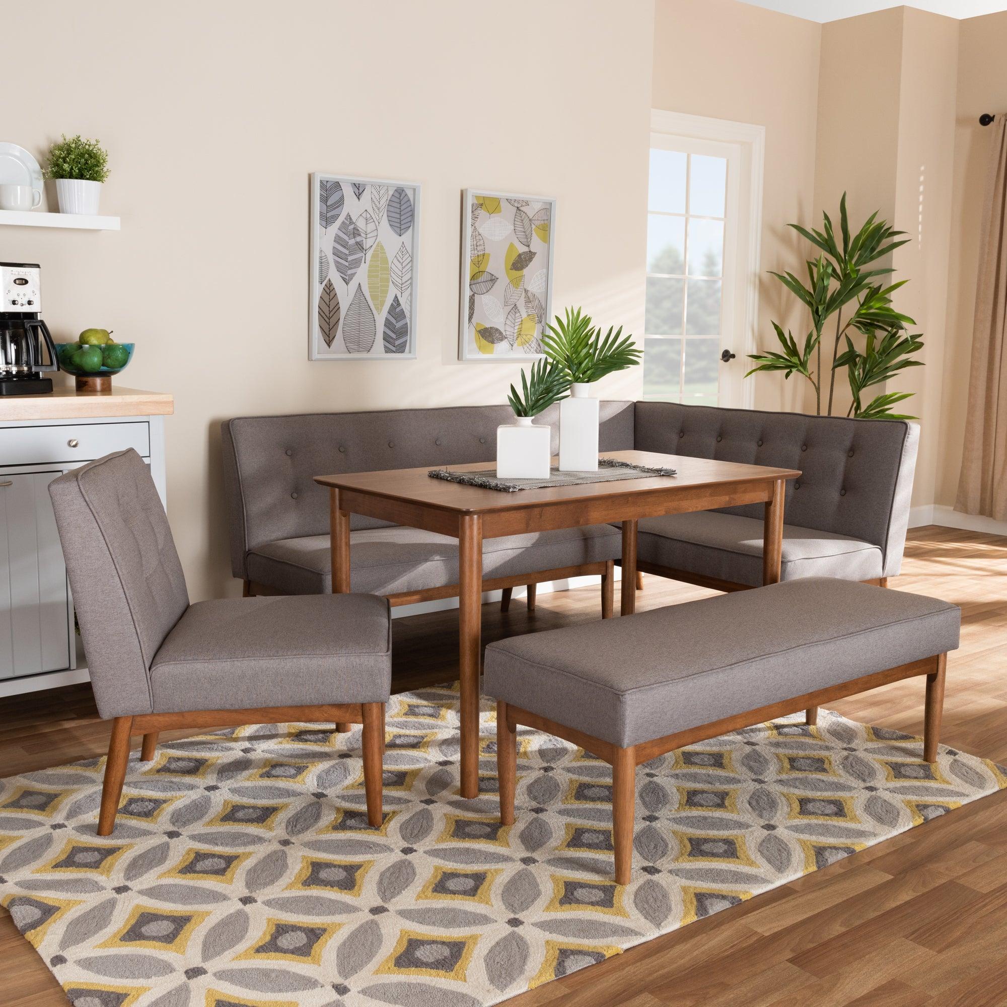 Arvid Mid-Century Modern Fabric Upholstered 5-Piece Wood Dining Nook Set