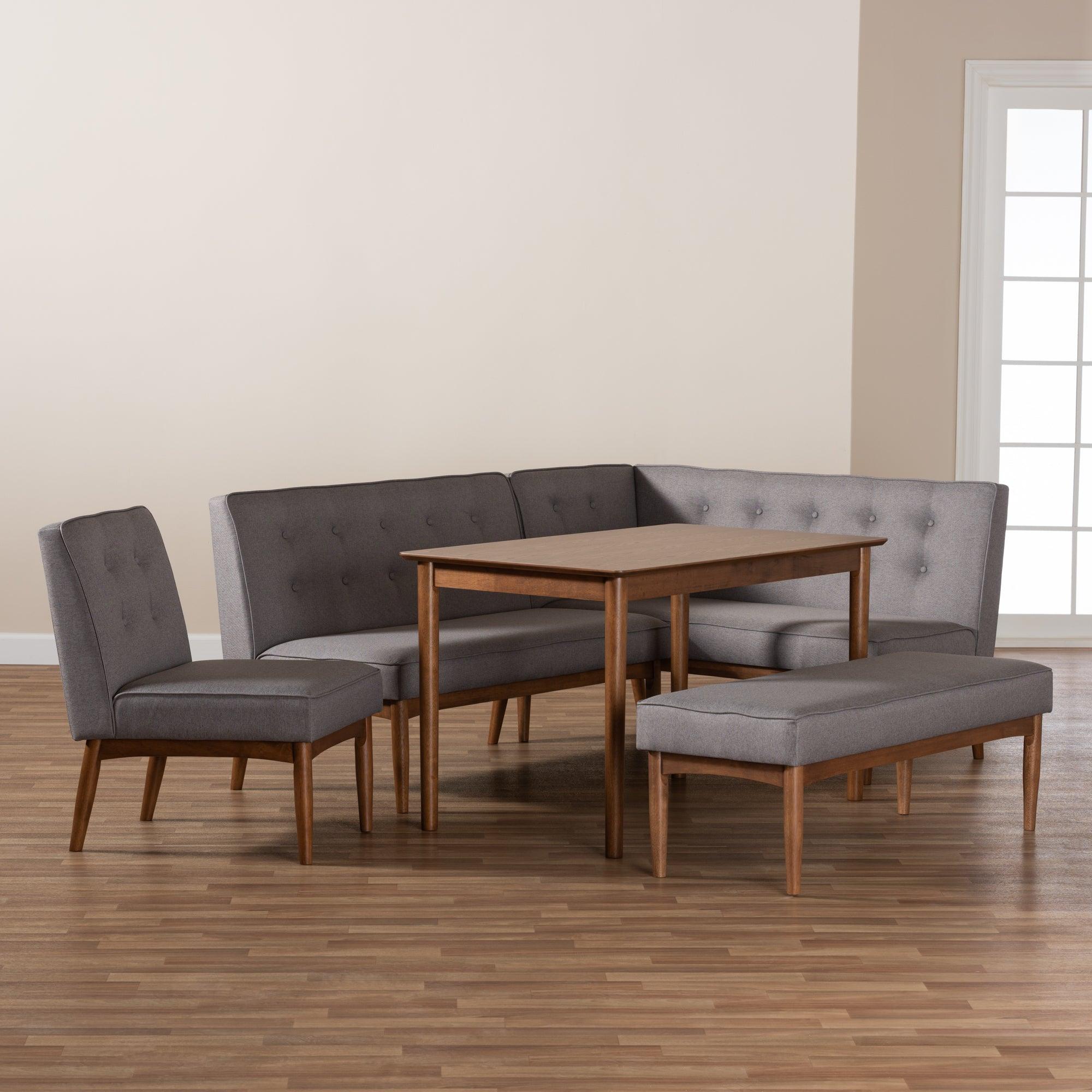 Arvid Mid-Century Modern Fabric Upholstered 5-Piece Wood Dining Nook Set