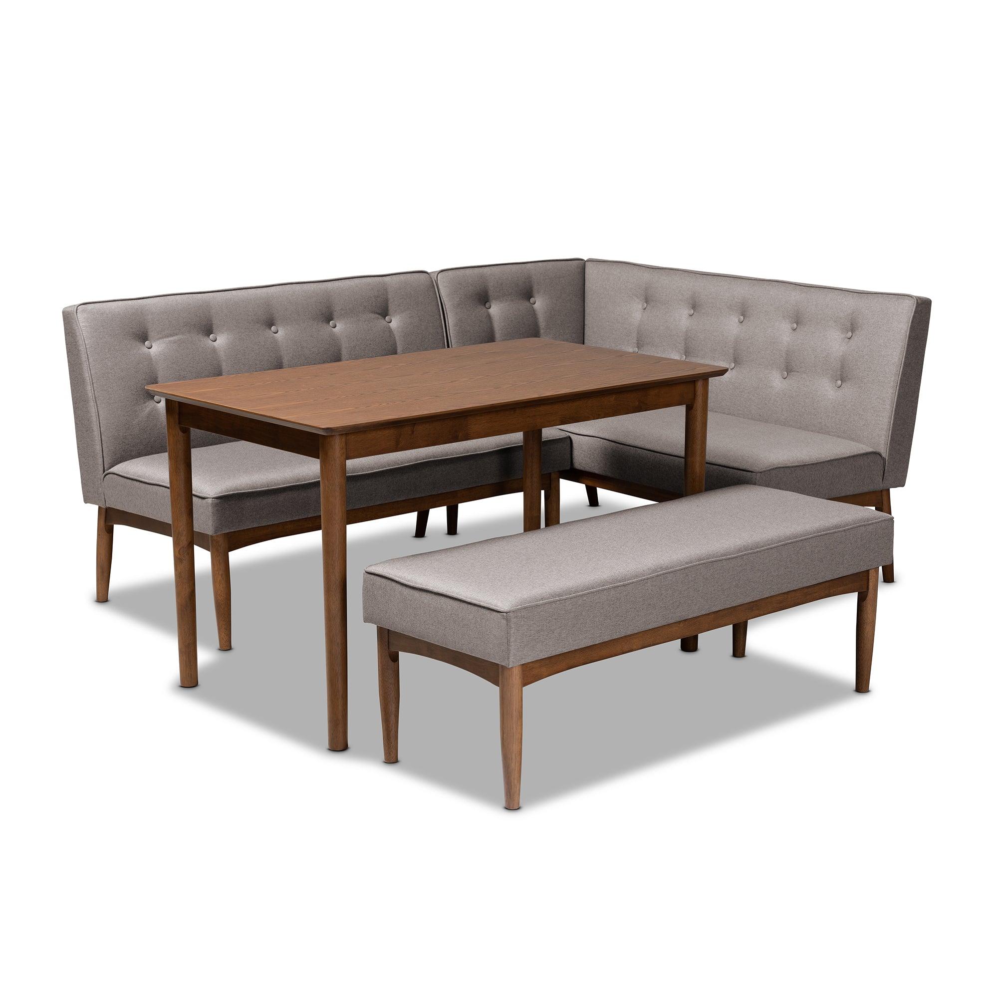 Arvid Mid-Century Modern Fabric Upholstered 4-Piece Wood Dining Nook Set