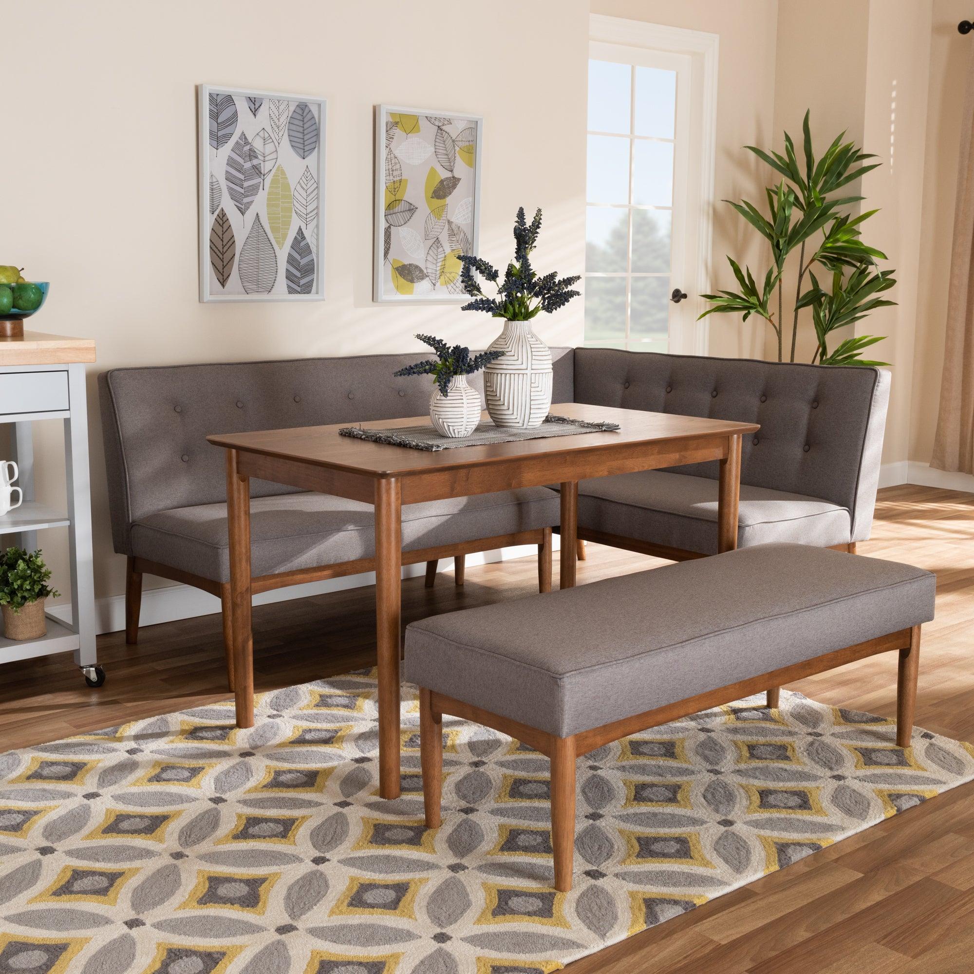 Arvid Mid-Century Modern Fabric Upholstered 4-Piece Wood Dining Nook Set