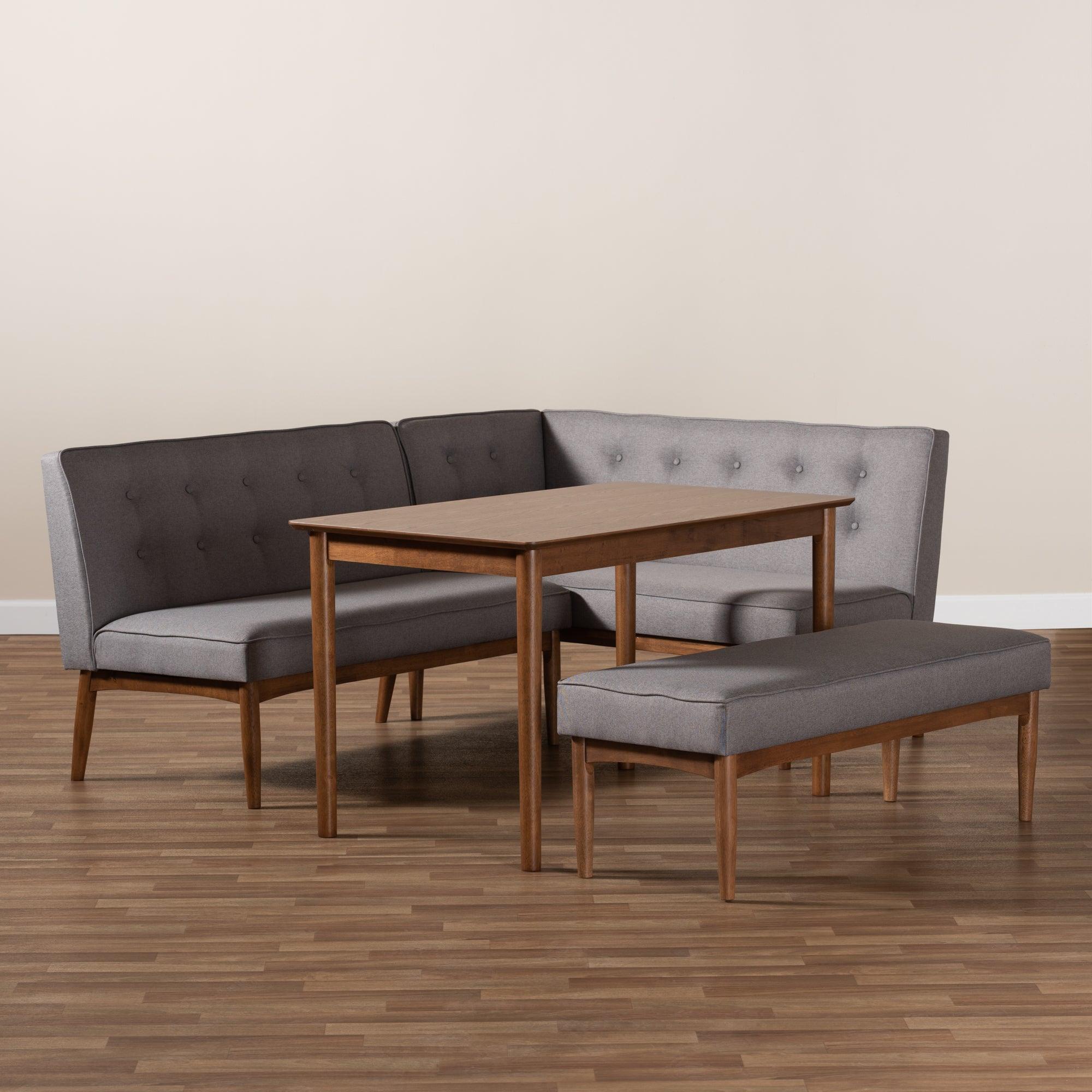 Arvid Mid-Century Modern Fabric Upholstered 4-Piece Wood Dining Nook Set
