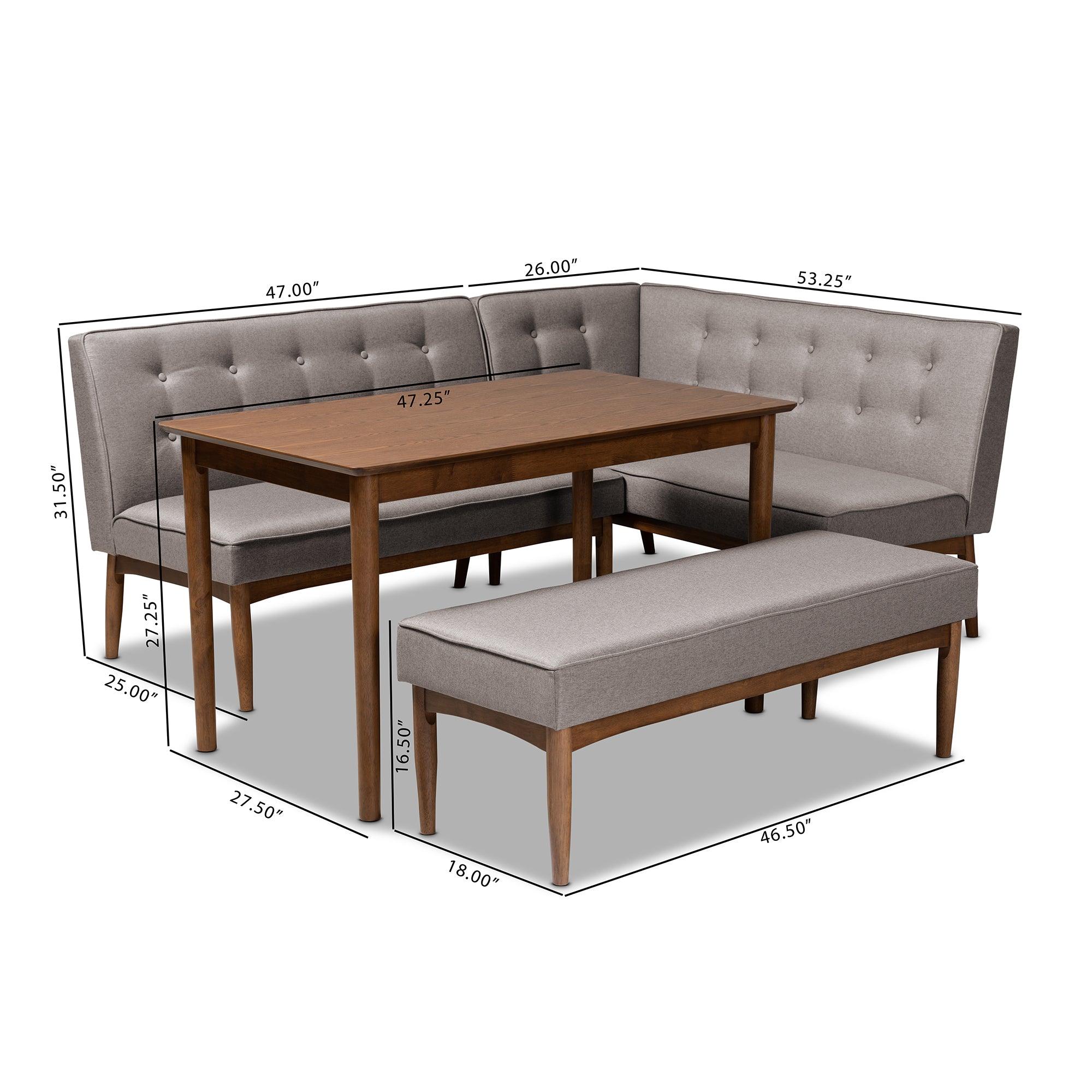 Arvid Mid-Century Modern Fabric Upholstered 4-Piece Wood Dining Nook Set
