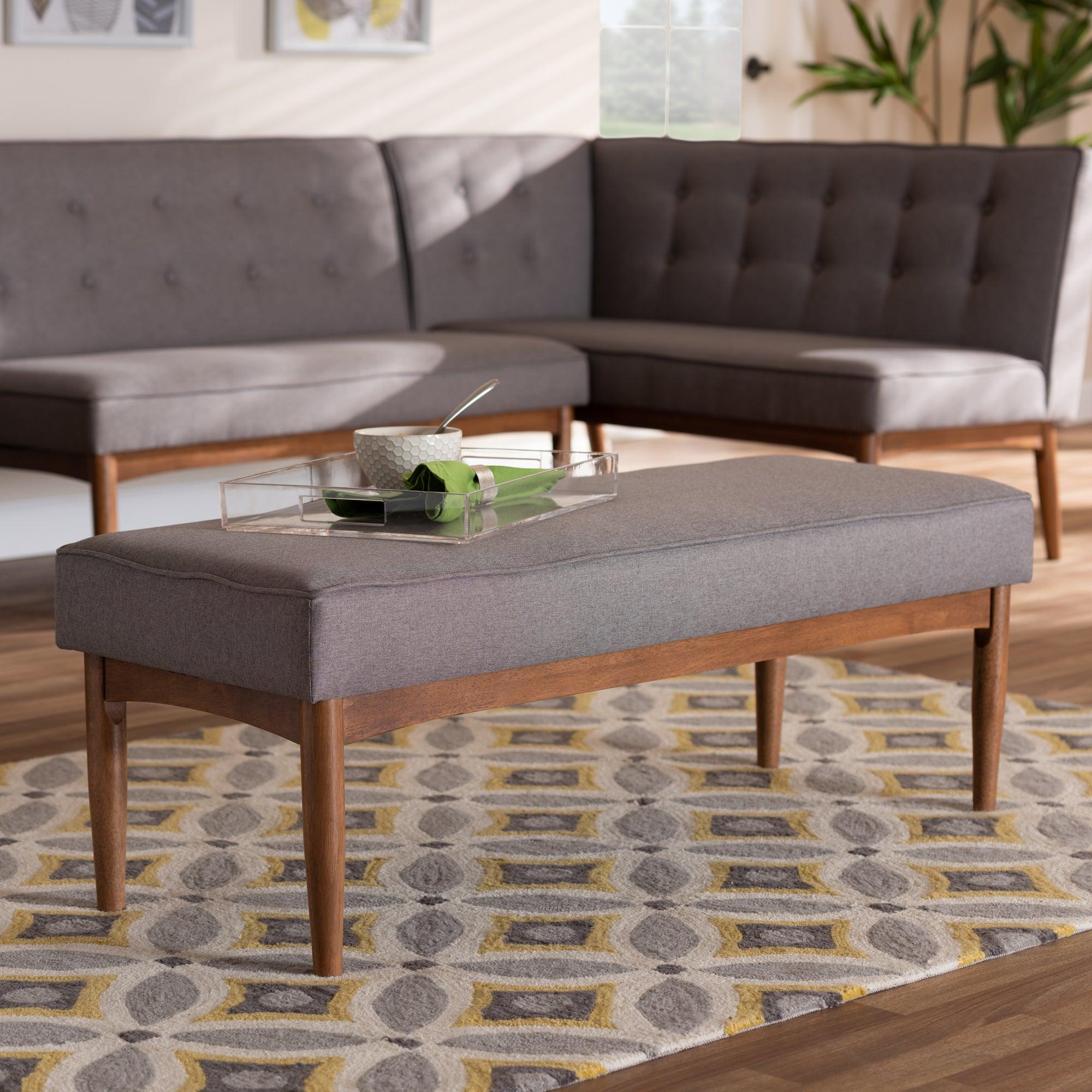 Arvid Mid-Century Modern Fabric Upholstered Wood Dining Bench