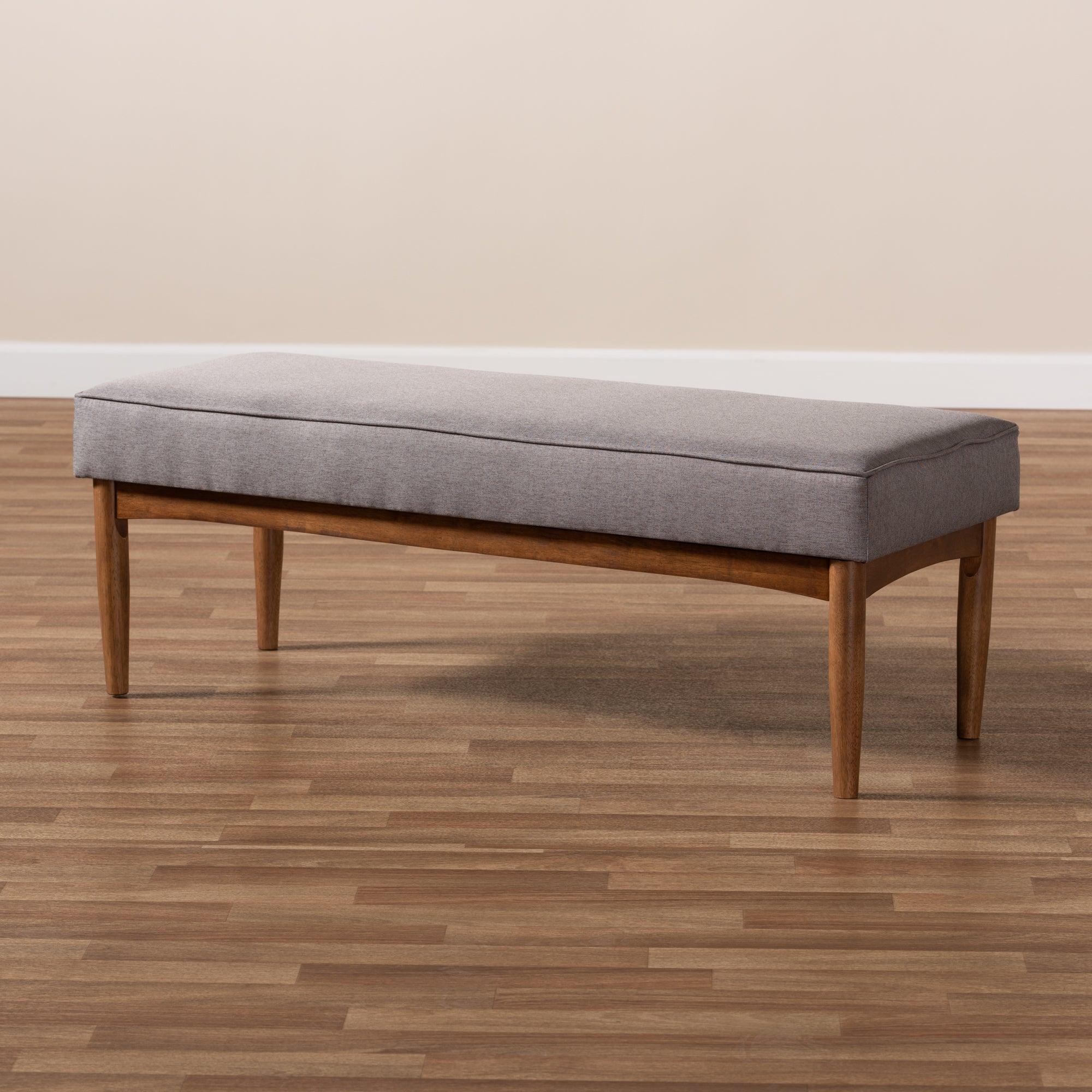 Arvid Mid-Century Modern Fabric Upholstered Wood Dining Bench