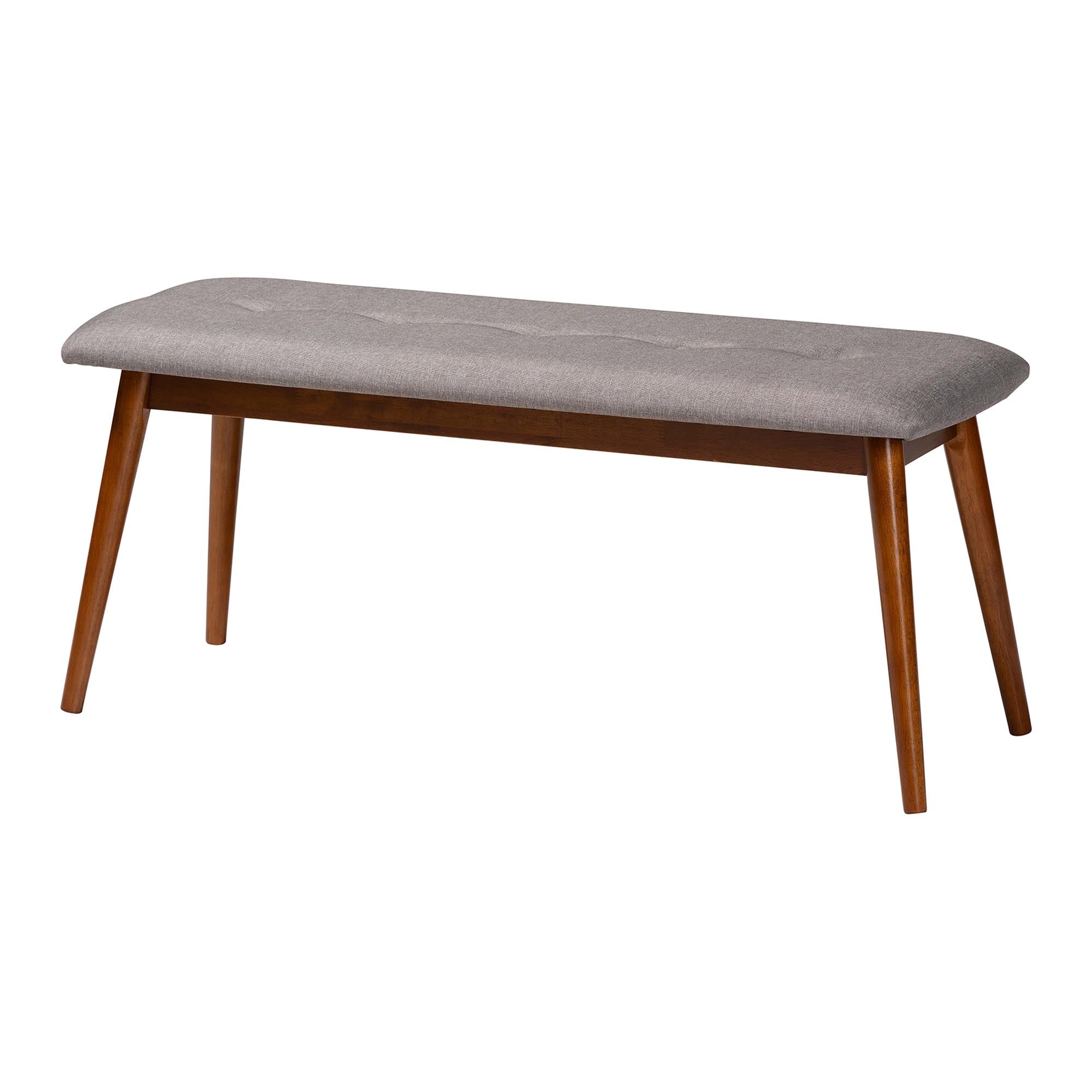 Flora II Mid-Century Modern Light Fabric Upholstered Medium Finished Wood Dining Bench