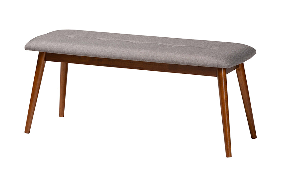 Flora II Mid-Century Modern Light Fabric Upholstered Medium Finished Wood Dining Bench