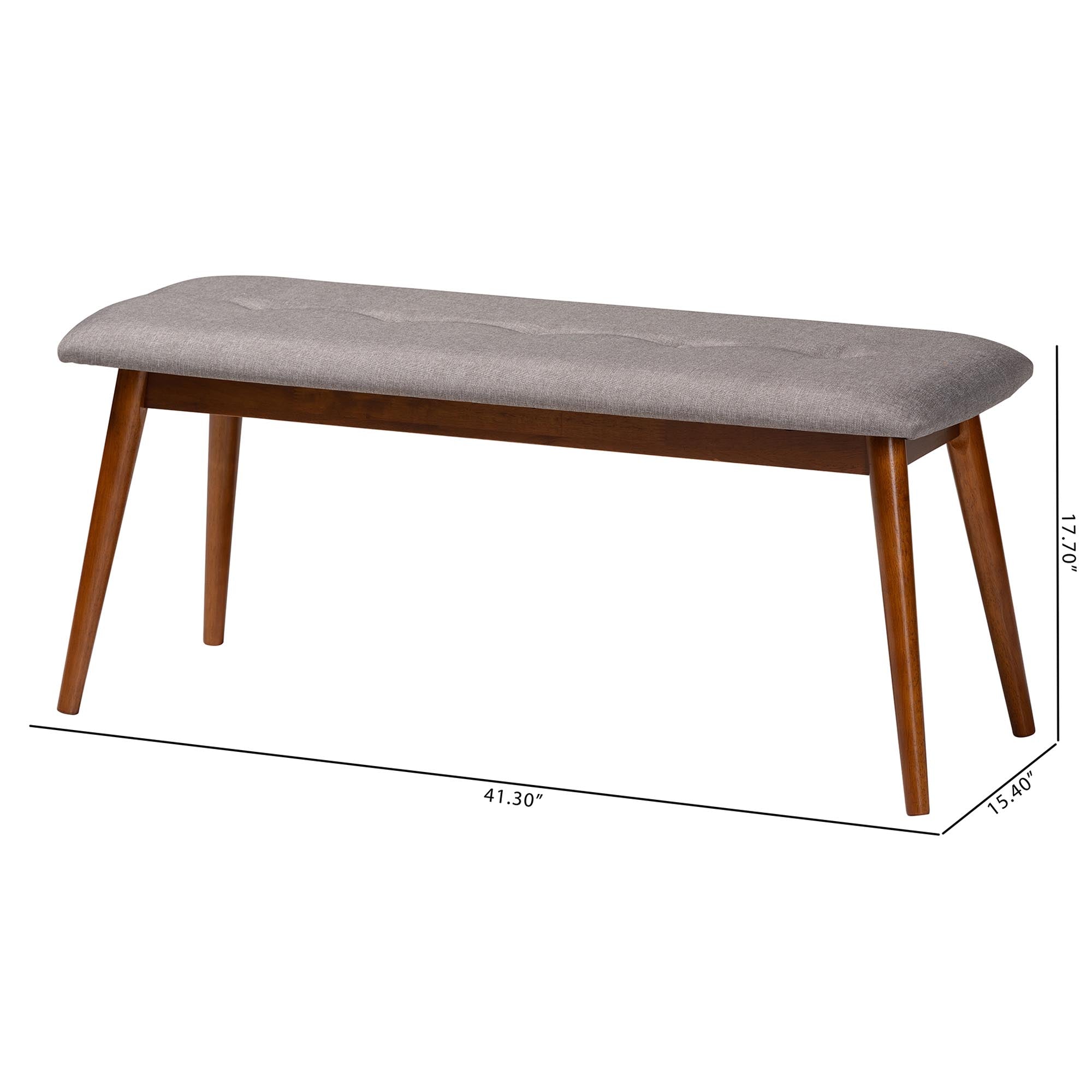 Flora II Mid-Century Modern Light Fabric Upholstered Medium Finished Wood Dining Bench
