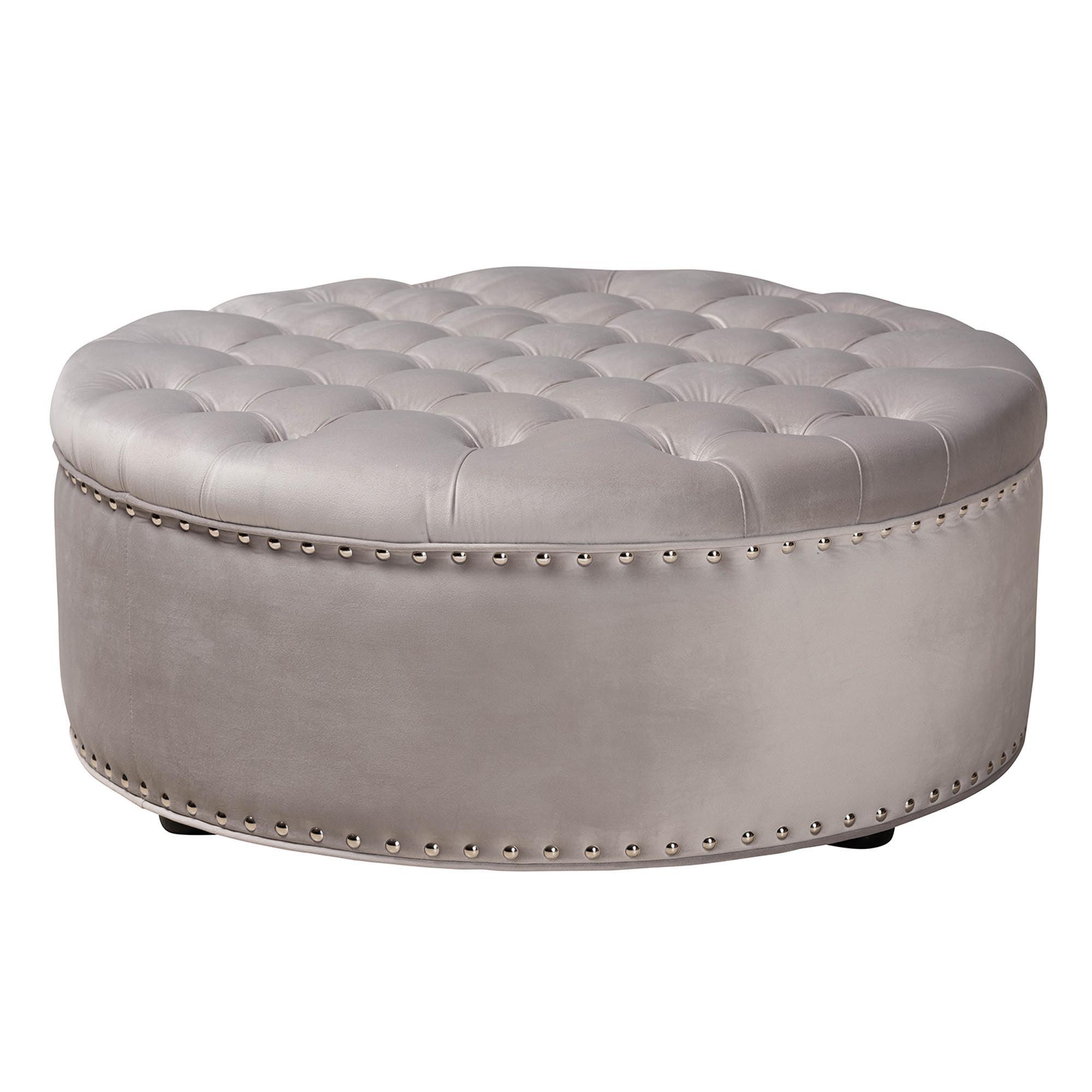 Iglehart Modern and Contemporary Light Velvet Fabric Upholstered Tufted Cocktail Ottoman