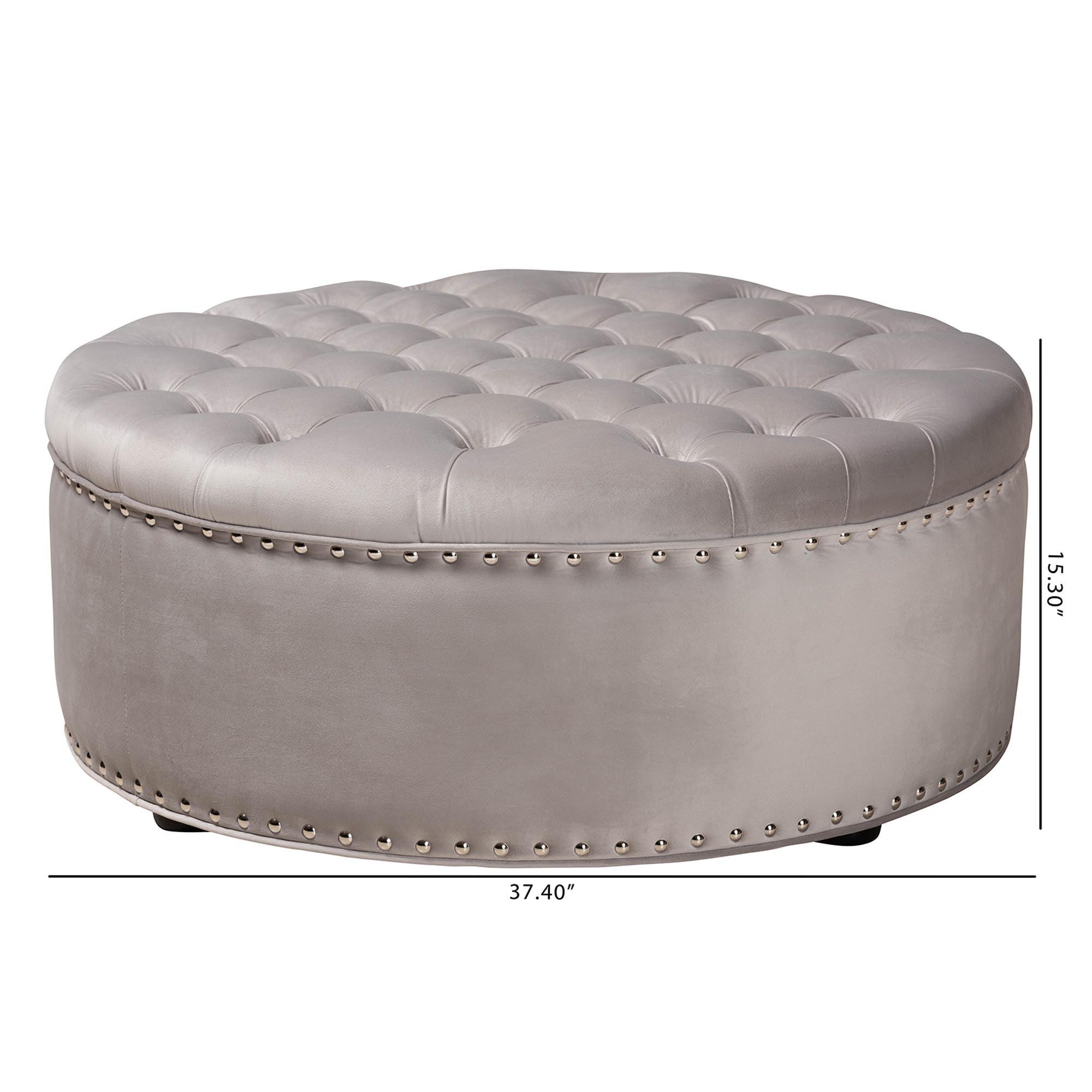 Iglehart Modern and Contemporary Light Velvet Fabric Upholstered Tufted Cocktail Ottoman