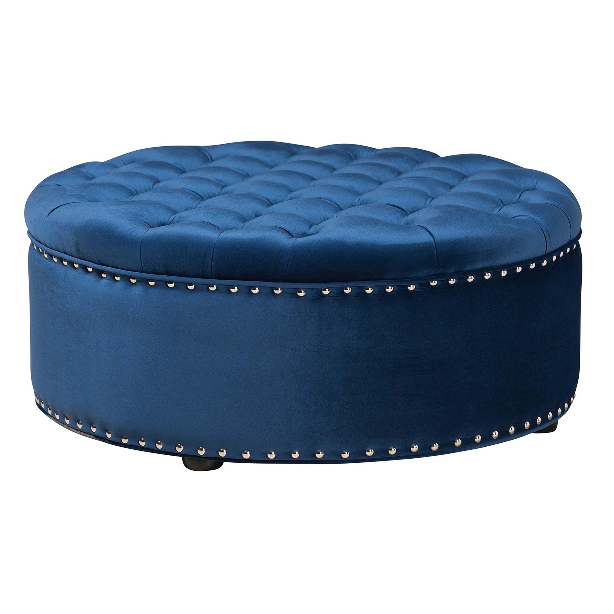 Iglehart Modern and Contemporary Royal Velvet Fabric Upholstered Tufted Cocktail Ottoman